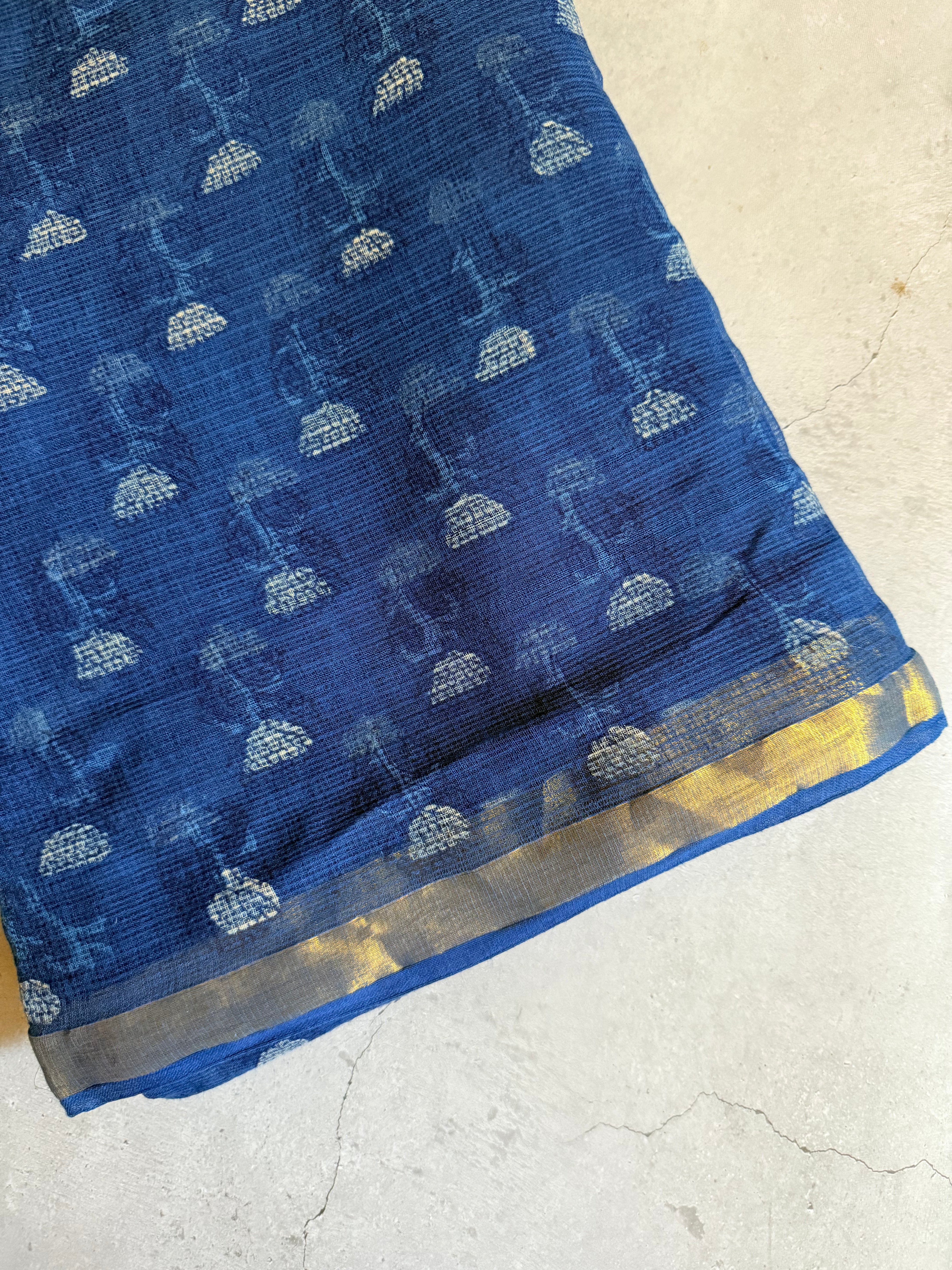 Pavanaari | Indigo Block Printed Kota Saree