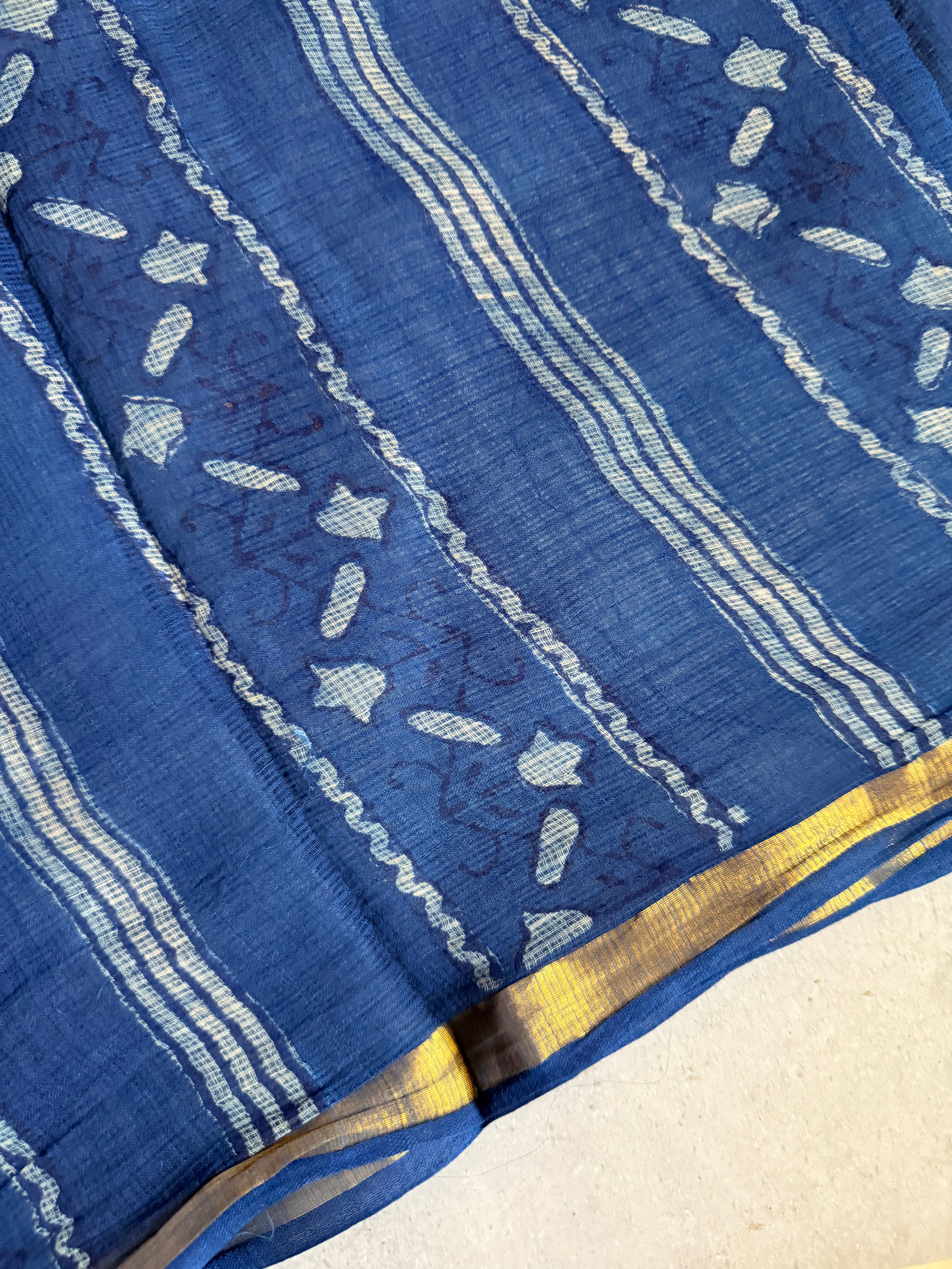 Pavanaari | Indigo Block Printed Kota Saree