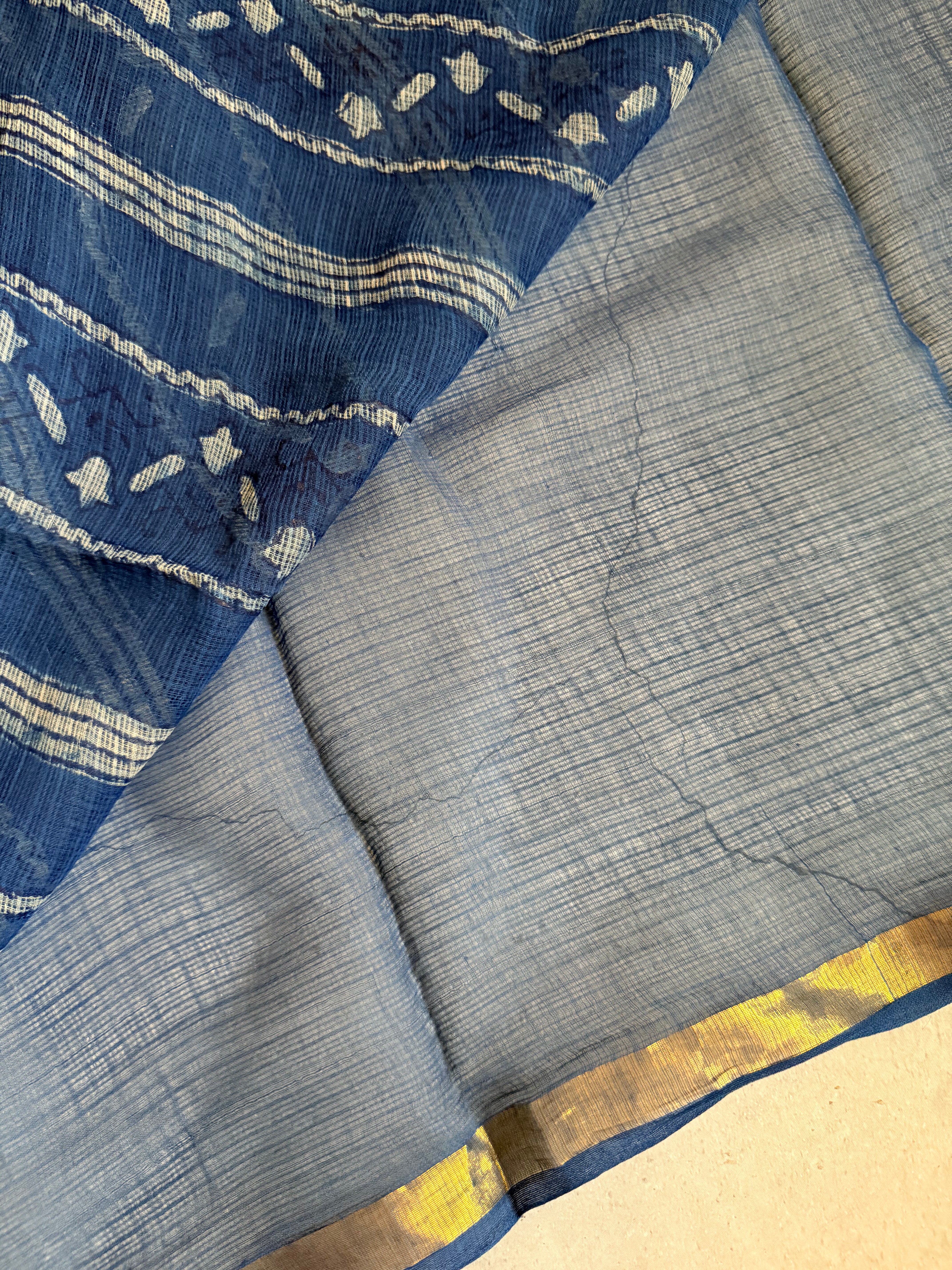 Pavanaari | Indigo Block Printed Kota Saree