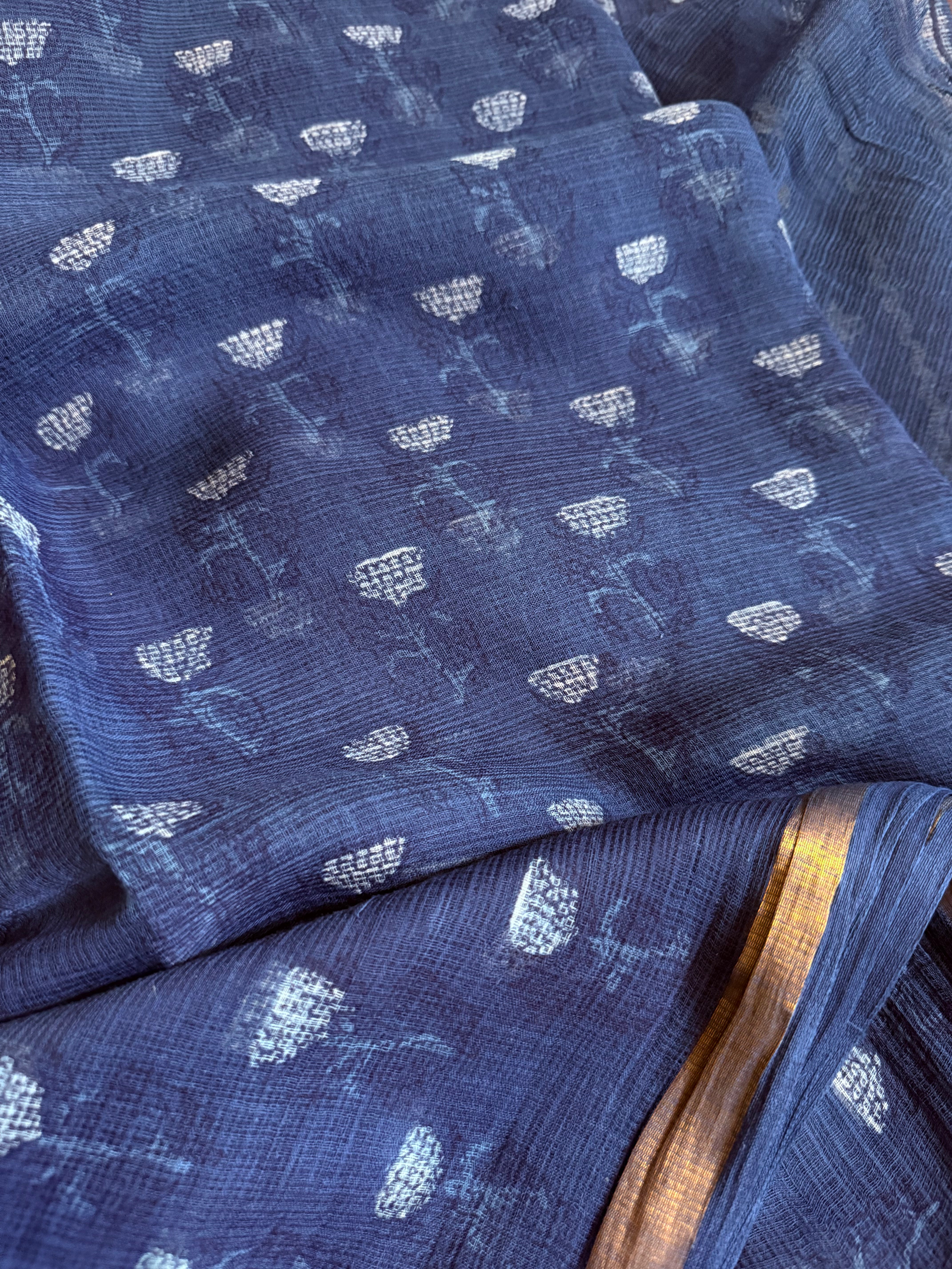 Pavanaari | Indigo Block Printed Kota Saree
