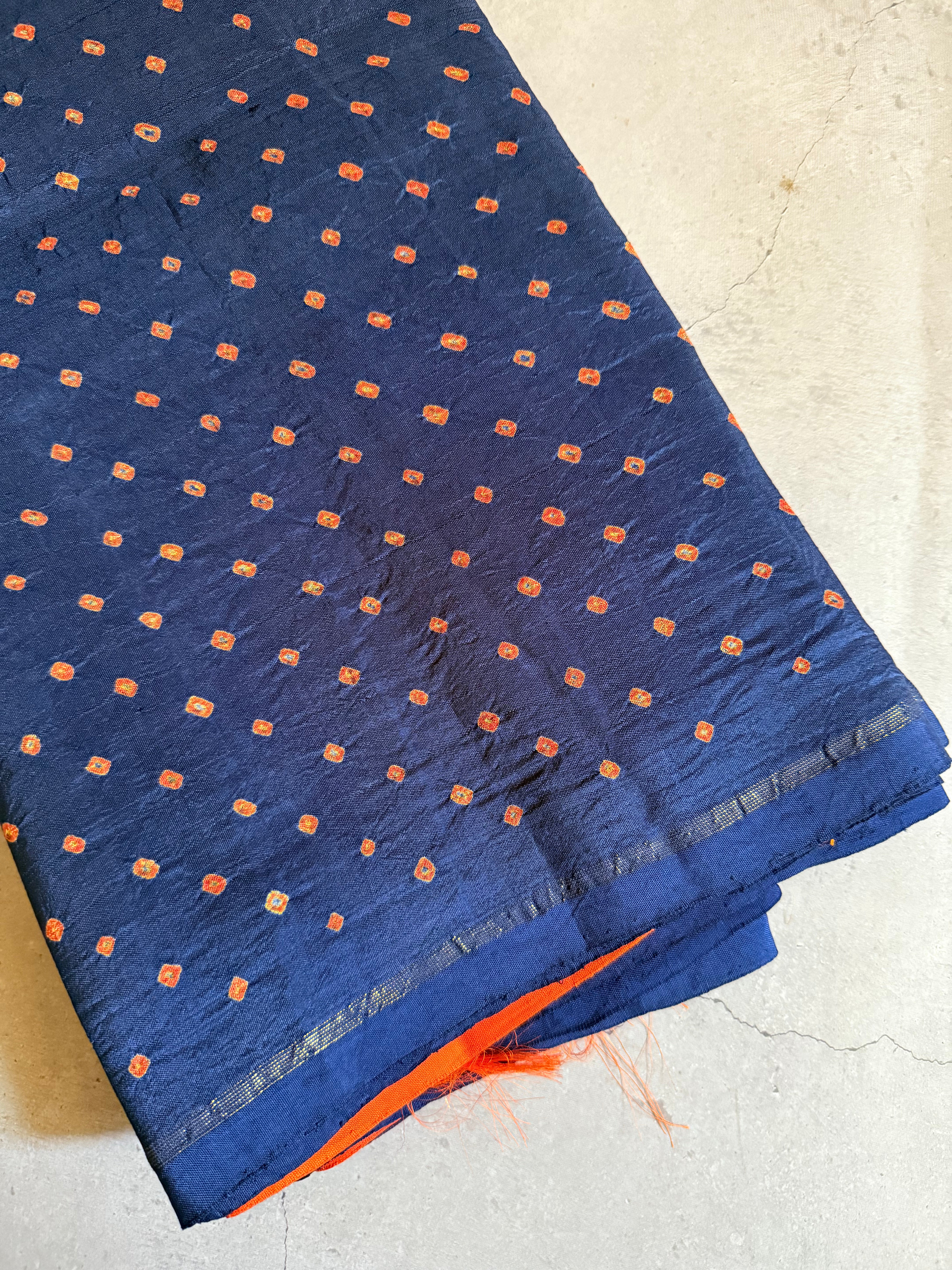 Sandhana | Navy Blue and Orange Crafted Kanjivaram silk saree