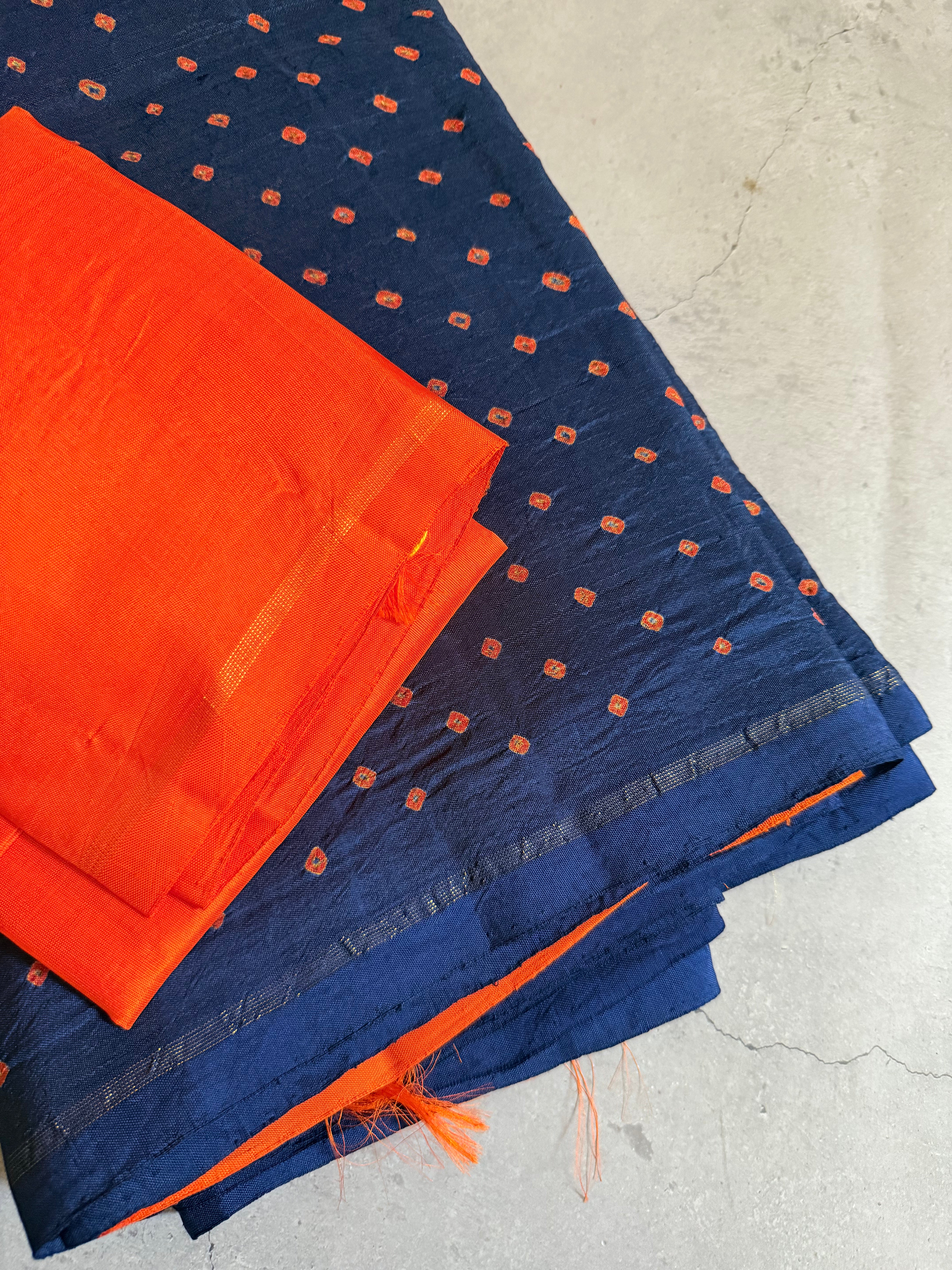 Sandhana | Navy Blue and Orange Crafted Kanjivaram silk saree