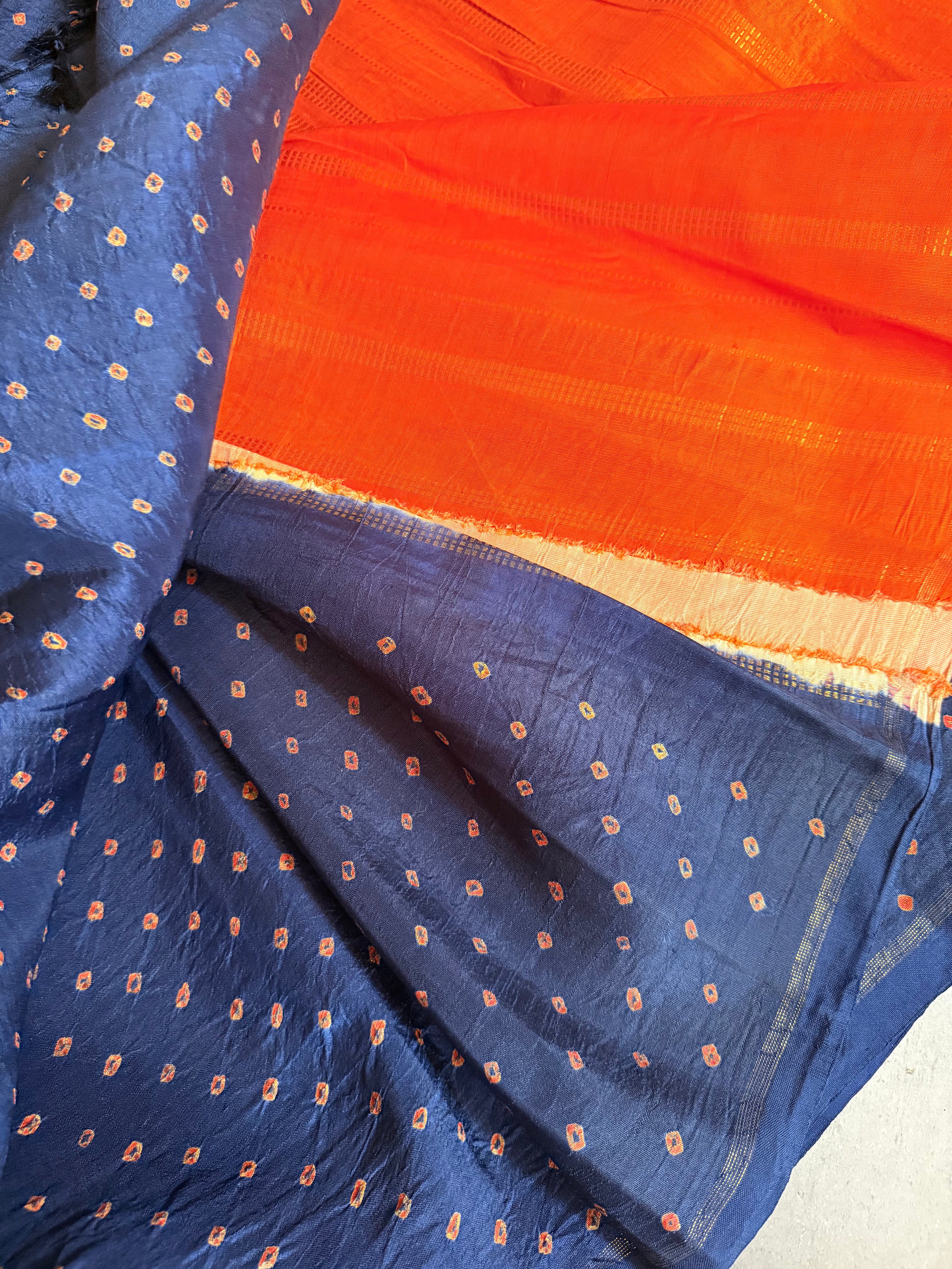 Sandhana | Navy Blue and Orange Crafted Kanjivaram silk saree