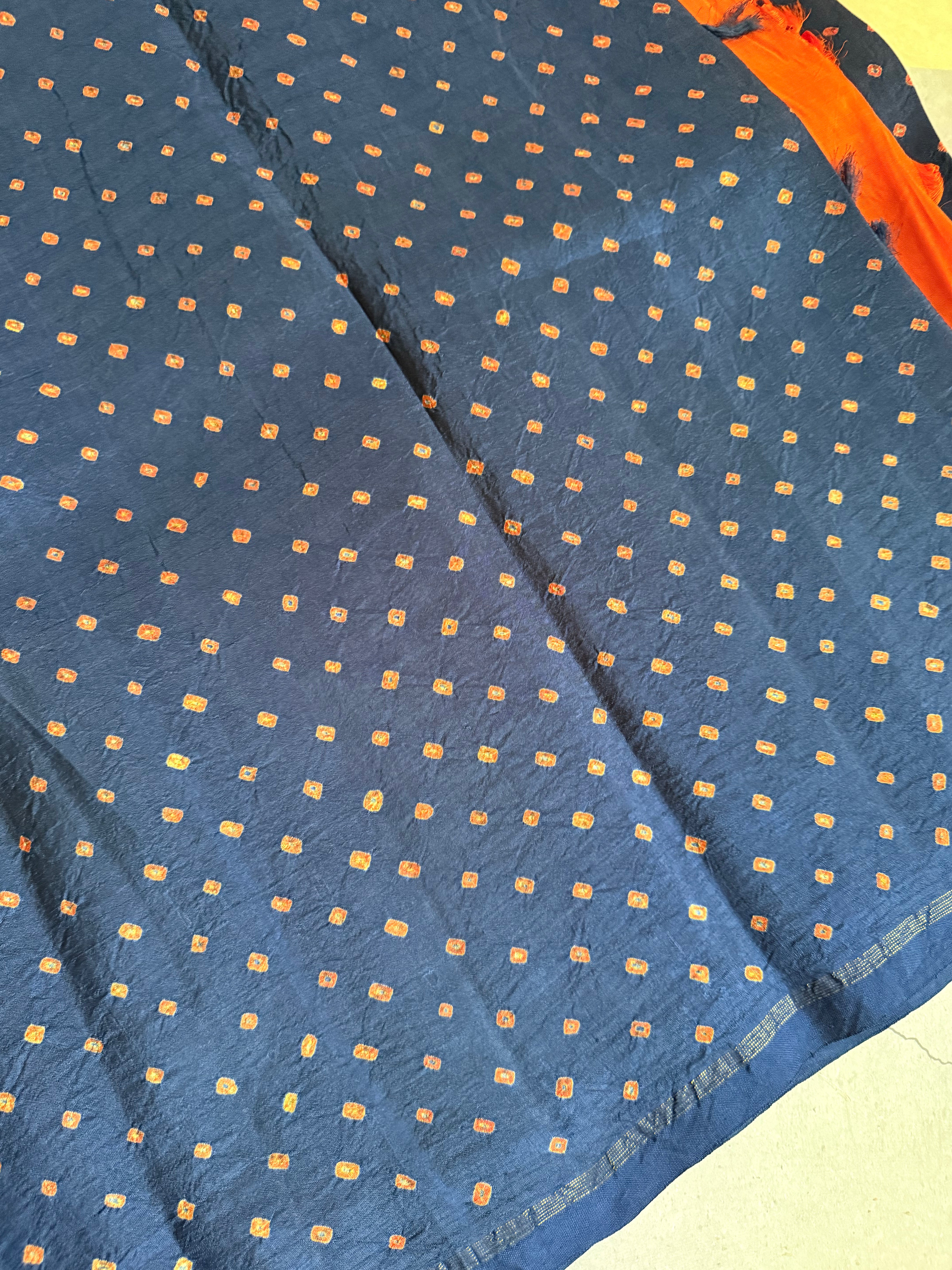 Sandhana | Navy Blue and Orange Crafted Kanjivaram silk saree