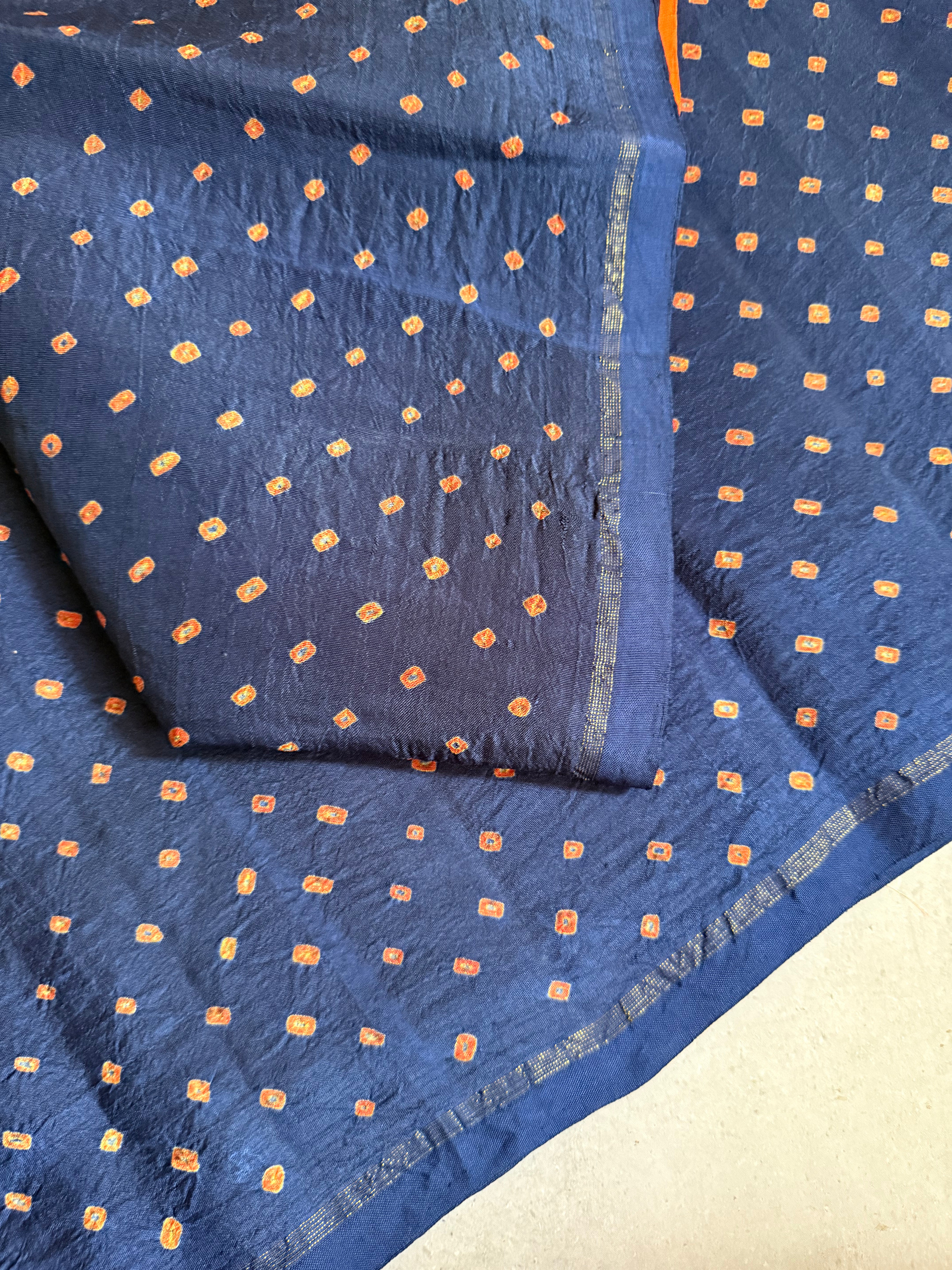 Sandhana | Navy Blue and Orange Crafted Kanjivaram silk saree