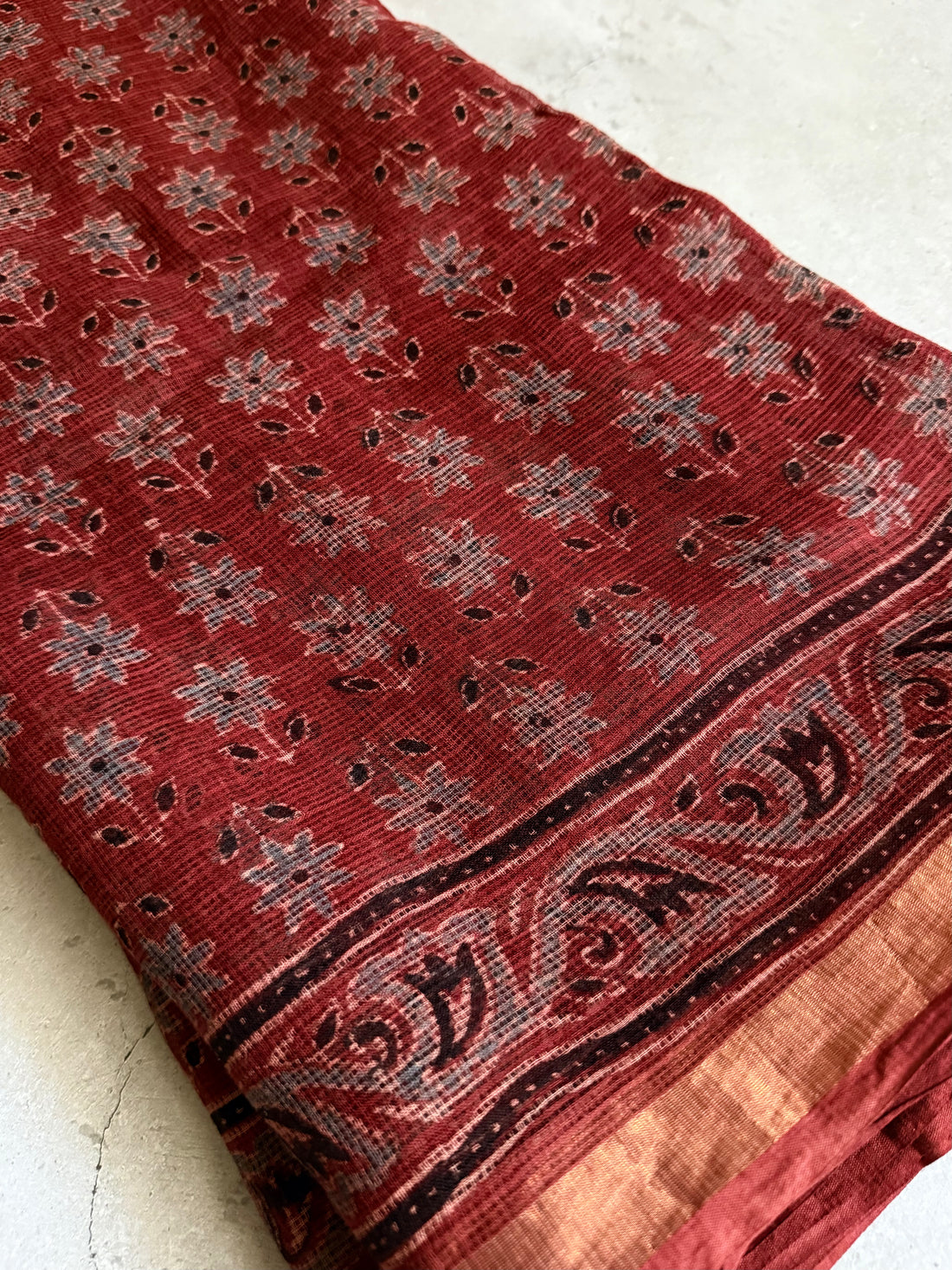 Rudhrika | Ajrakh Hand Block Printed Kota Saree