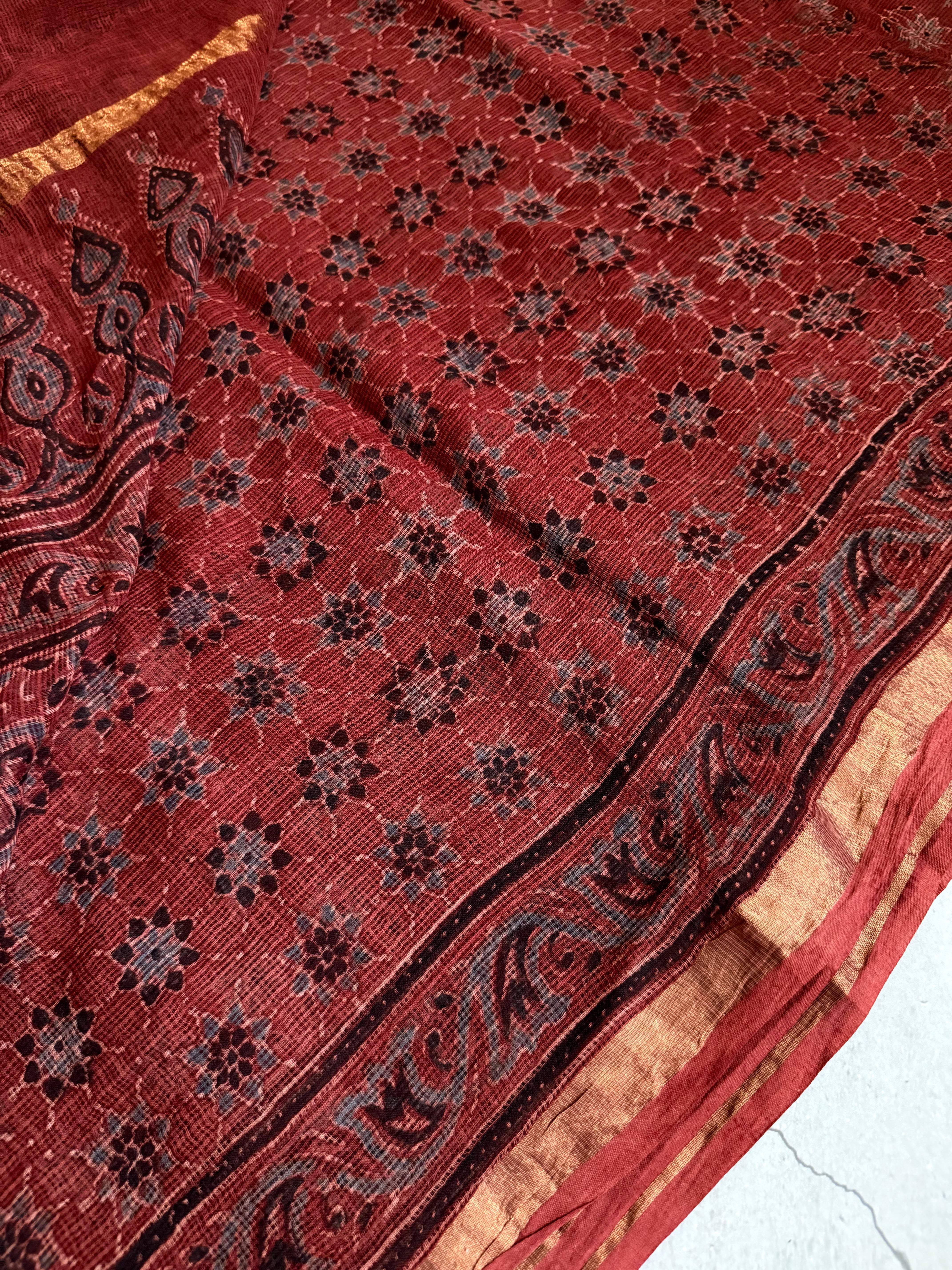Rudhrika | Ajrakh Hand Block Printed Kota Saree