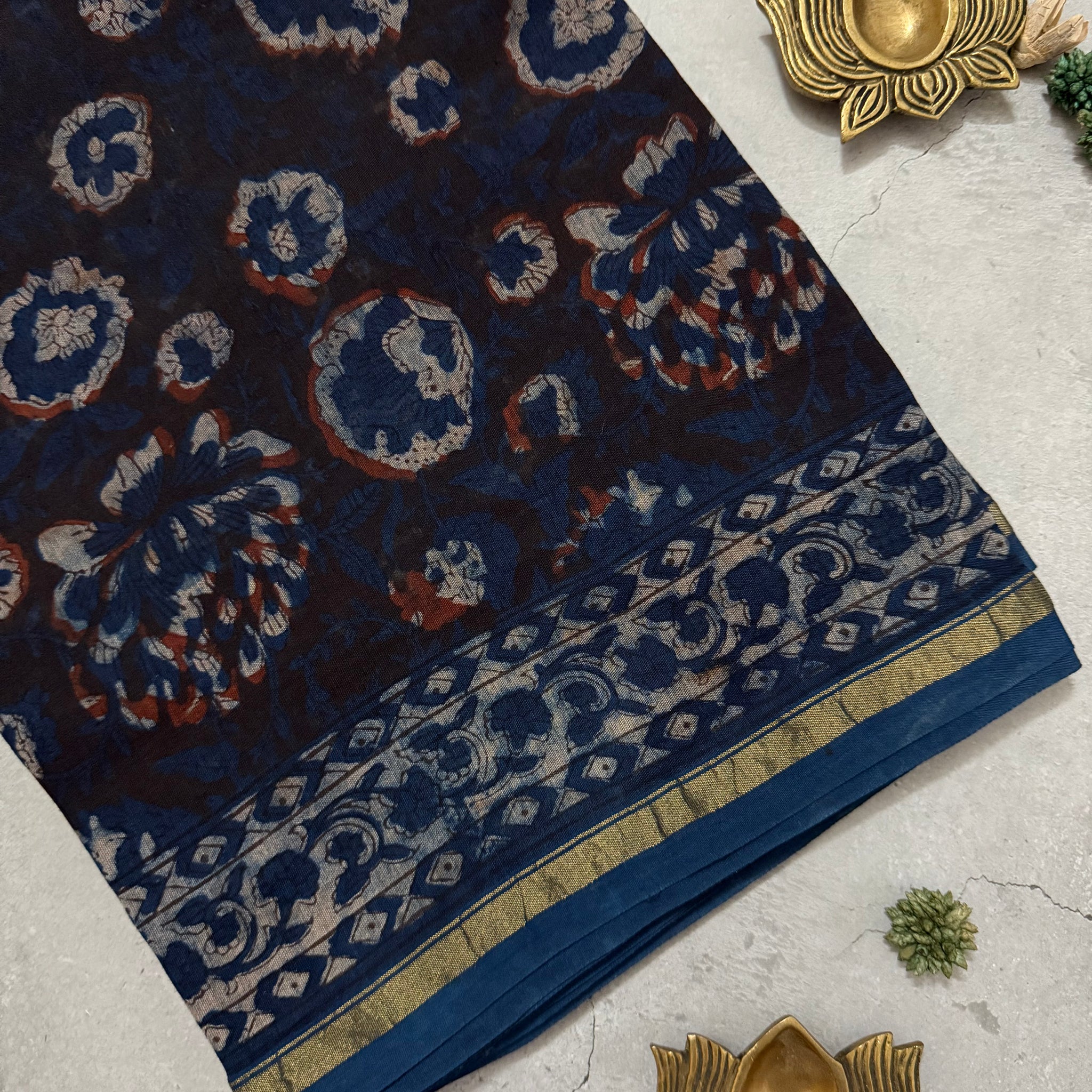 Mritika | Indigo Akola Block Printed Chanderi Saree