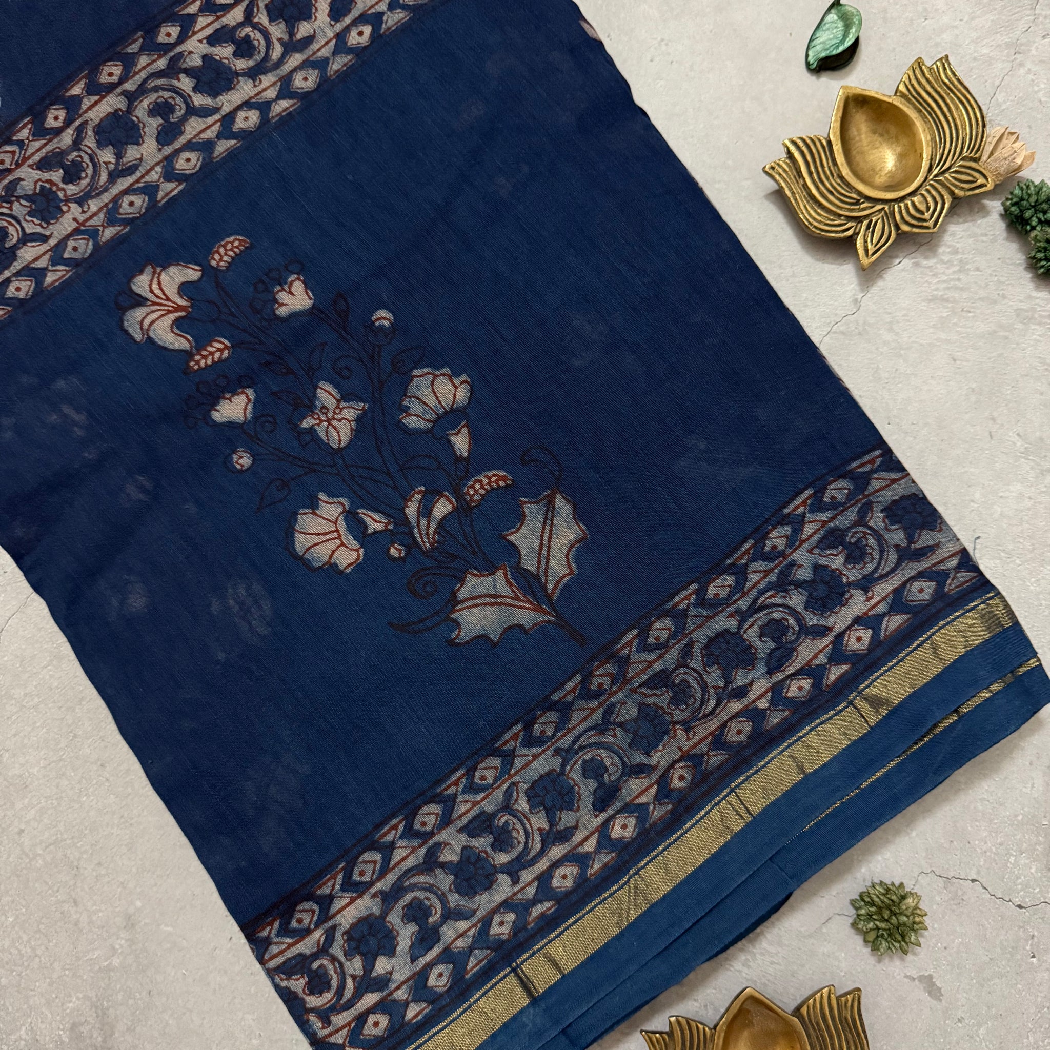 mrittika | Indigo Akola Block Printed Chanderi Saree