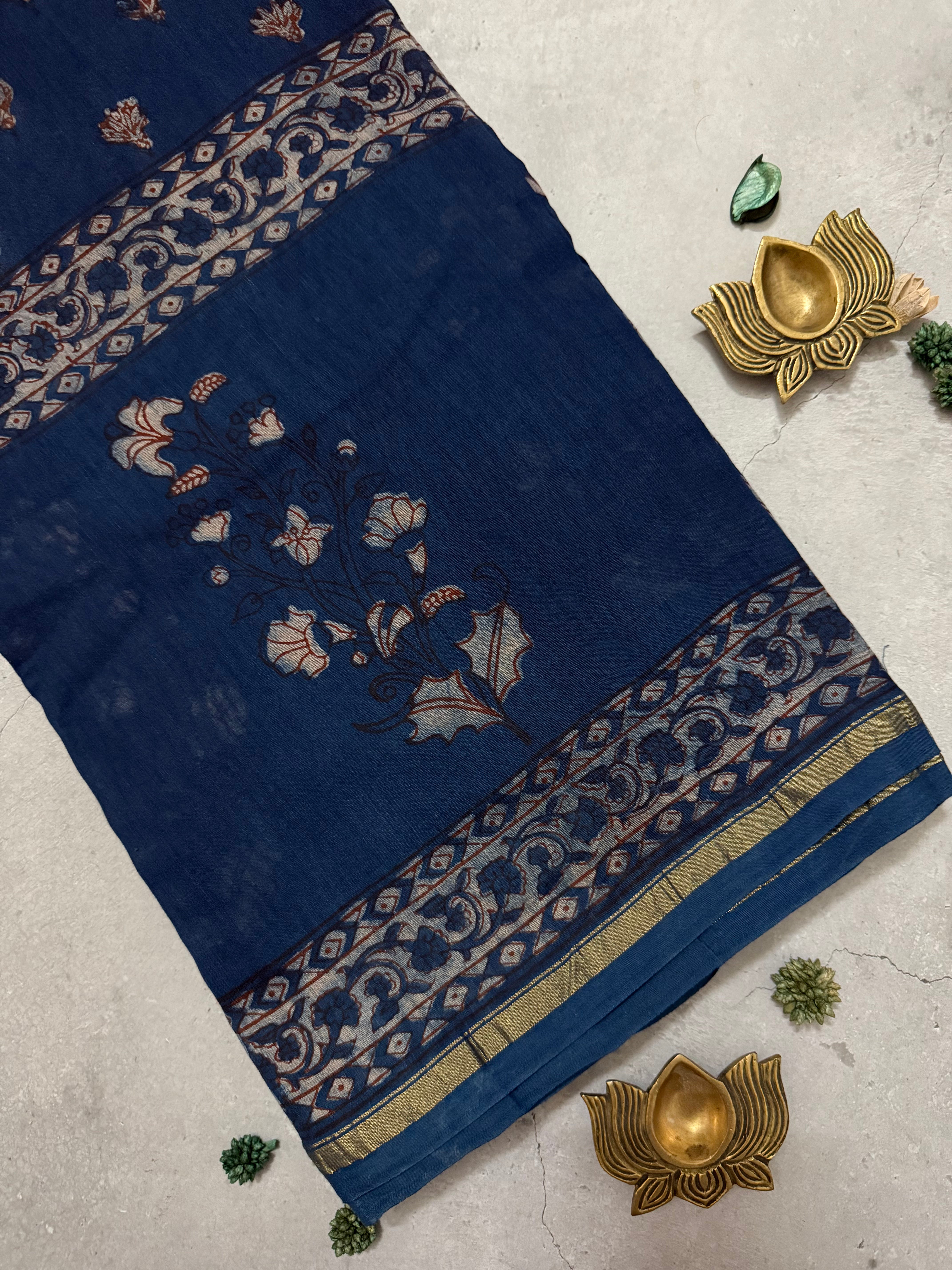 mrittika | Indigo Akola Block Printed Chanderi Saree