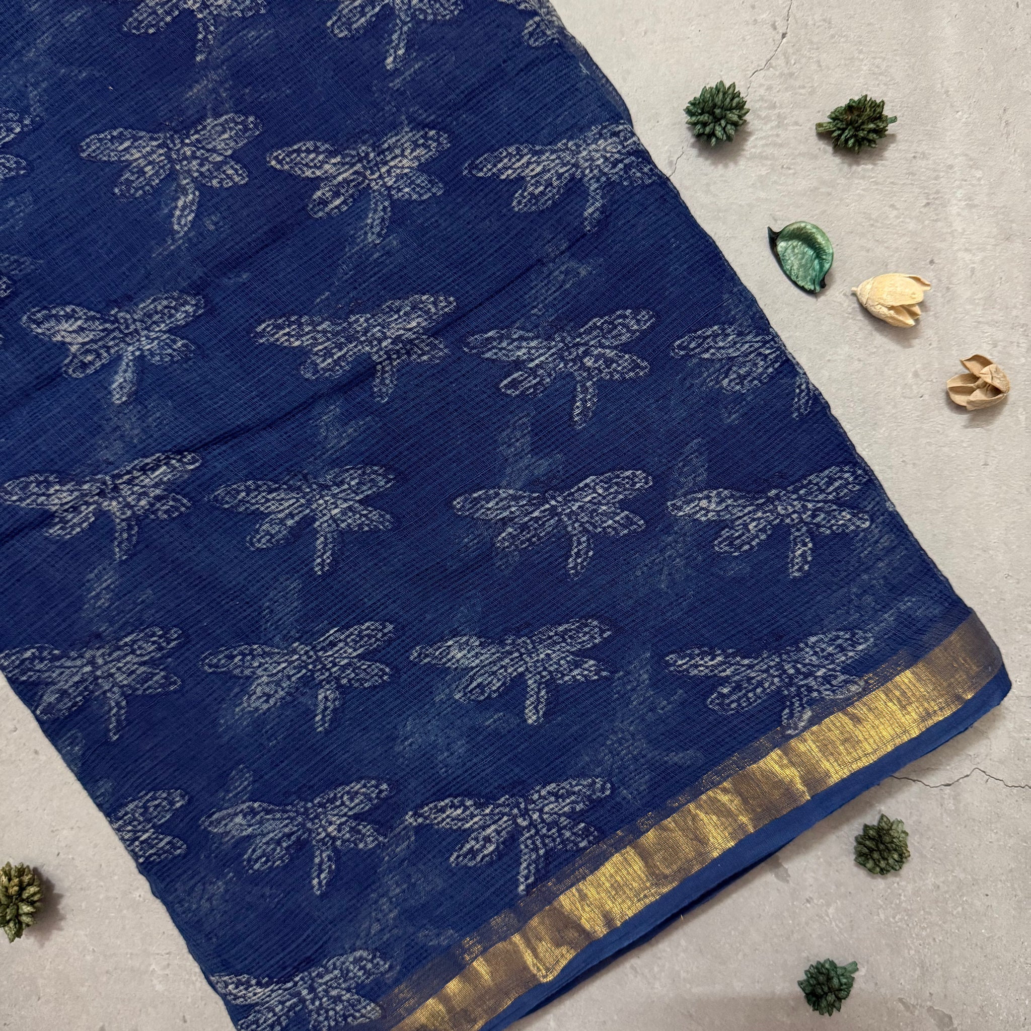 Vilasya | Indigo Block Printed Kota Saree