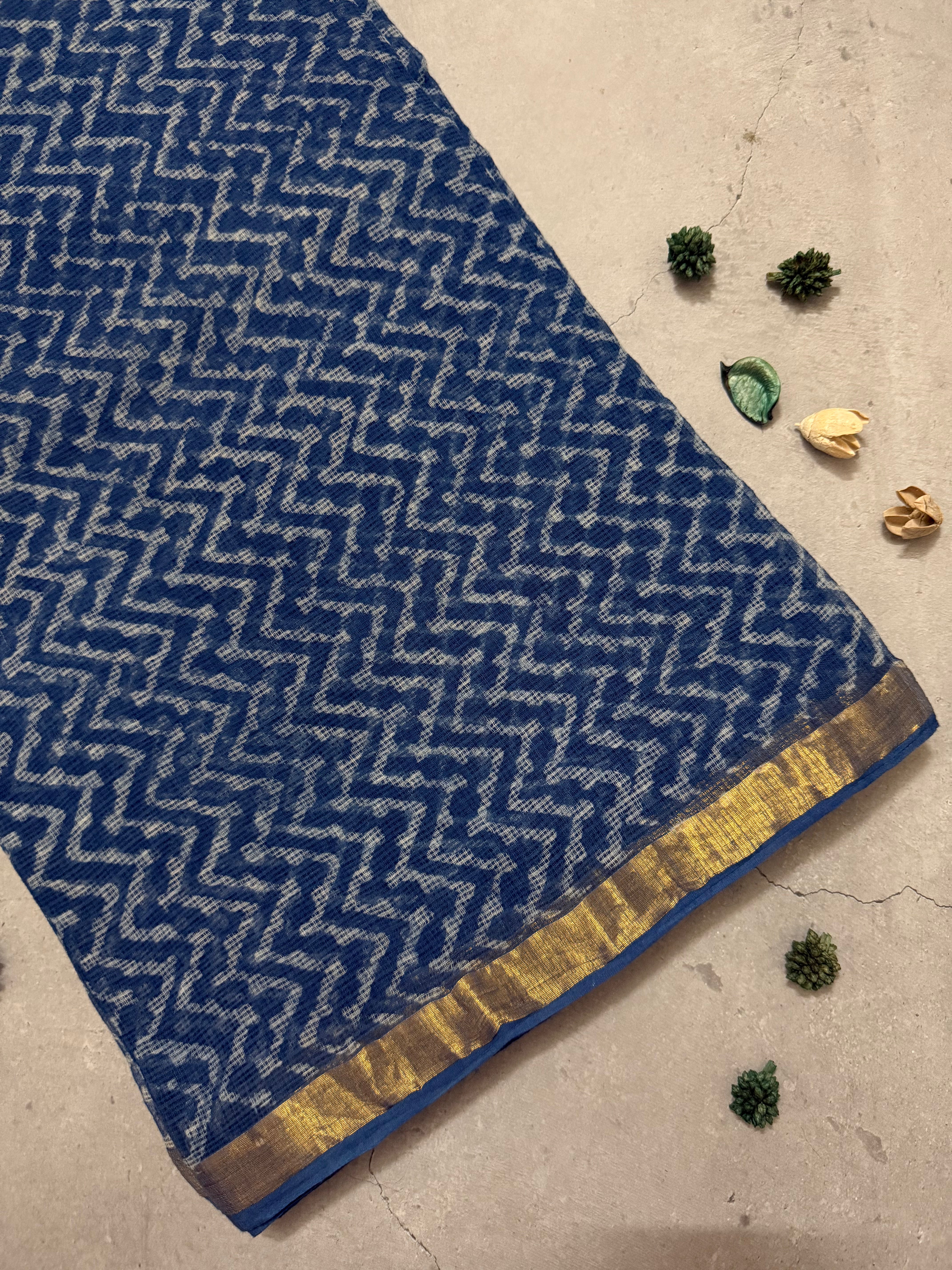 Girikanya | Indigo Block Printed Kota Saree