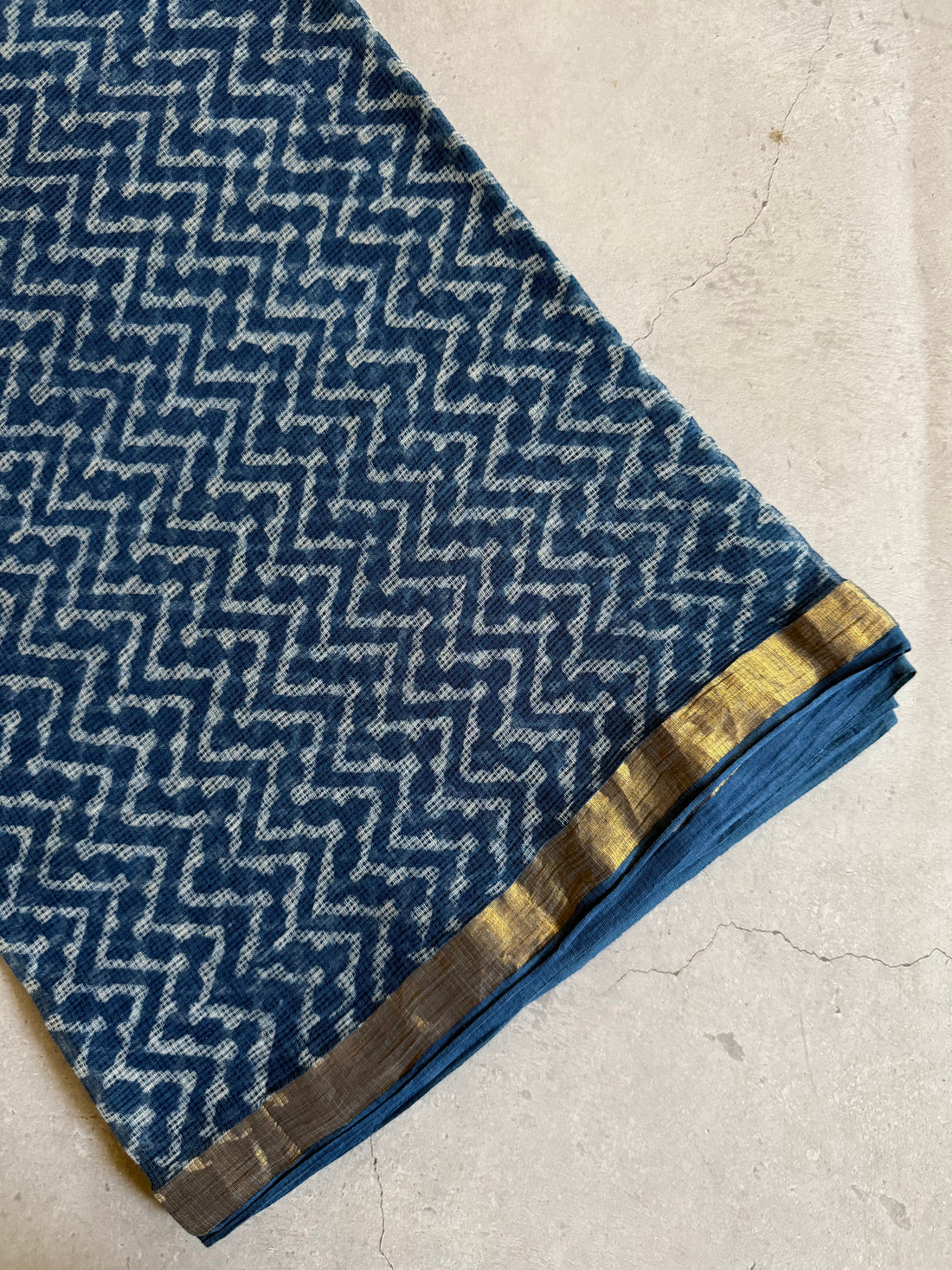 Girikanya | Indigo Block Printed Kota Saree
