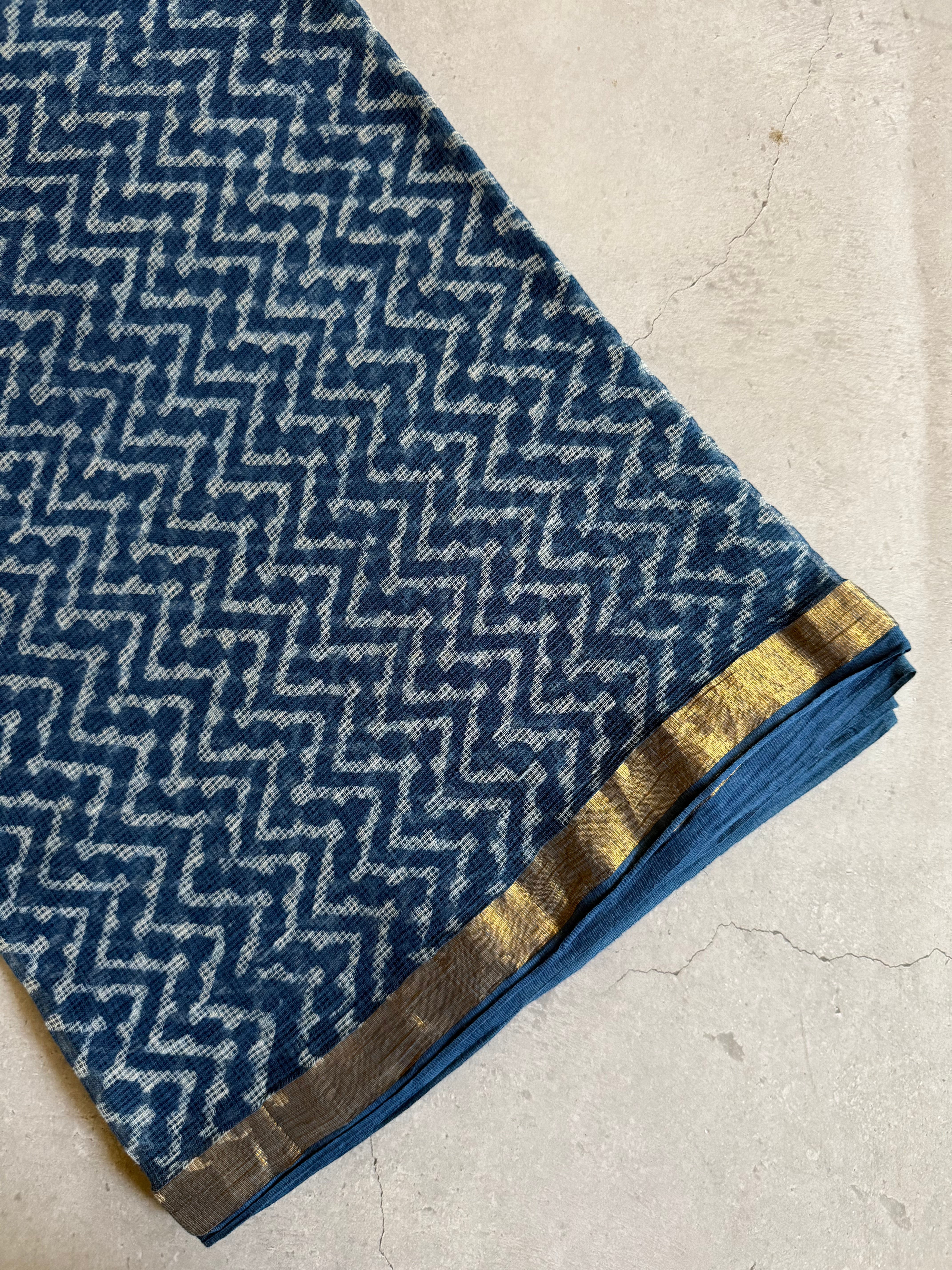 Girikanya | Indigo Block Printed Kota Saree
