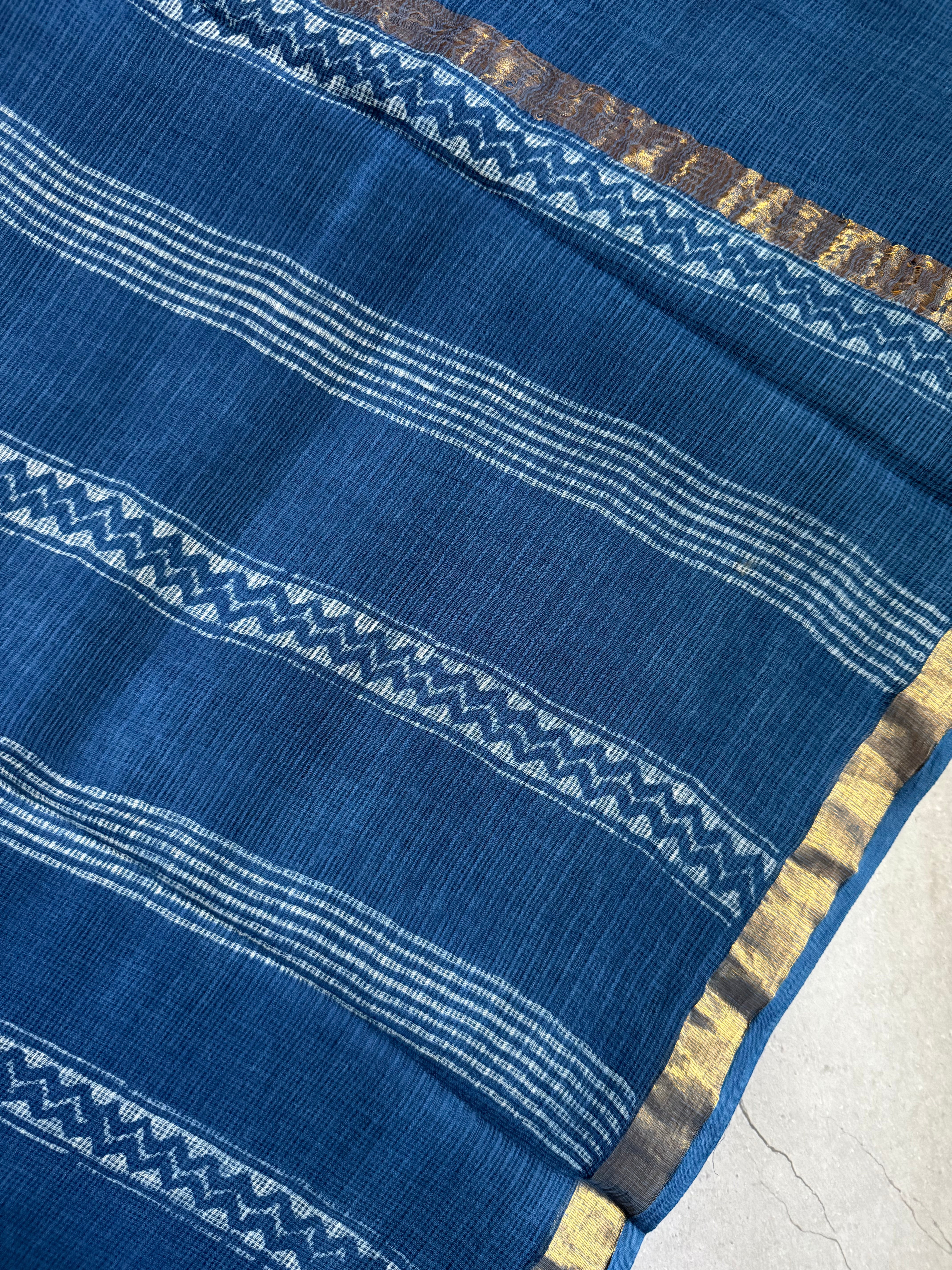Girikanya | Indigo Block Printed Kota Saree