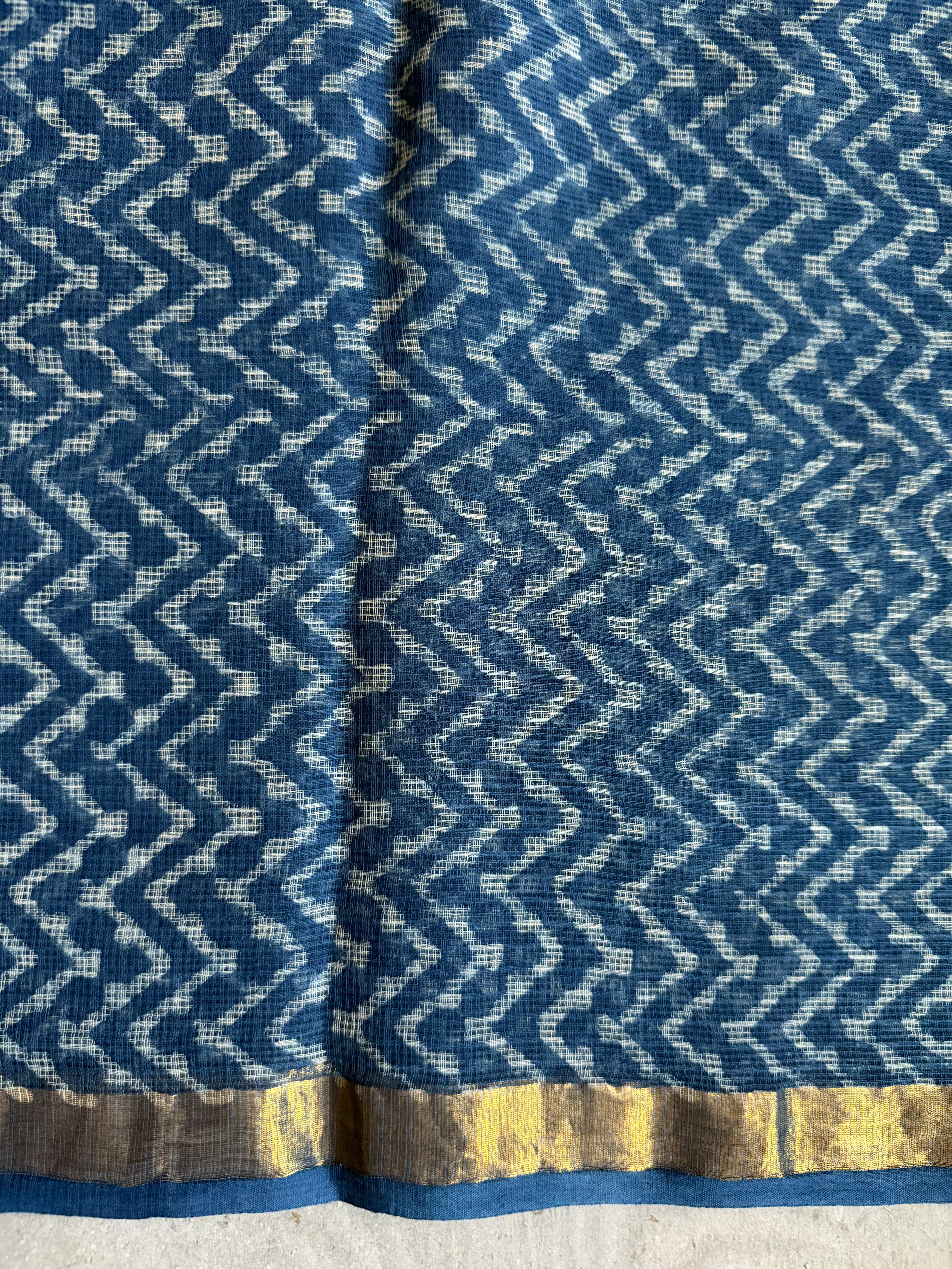 Girikanya | Indigo Block Printed Kota Saree