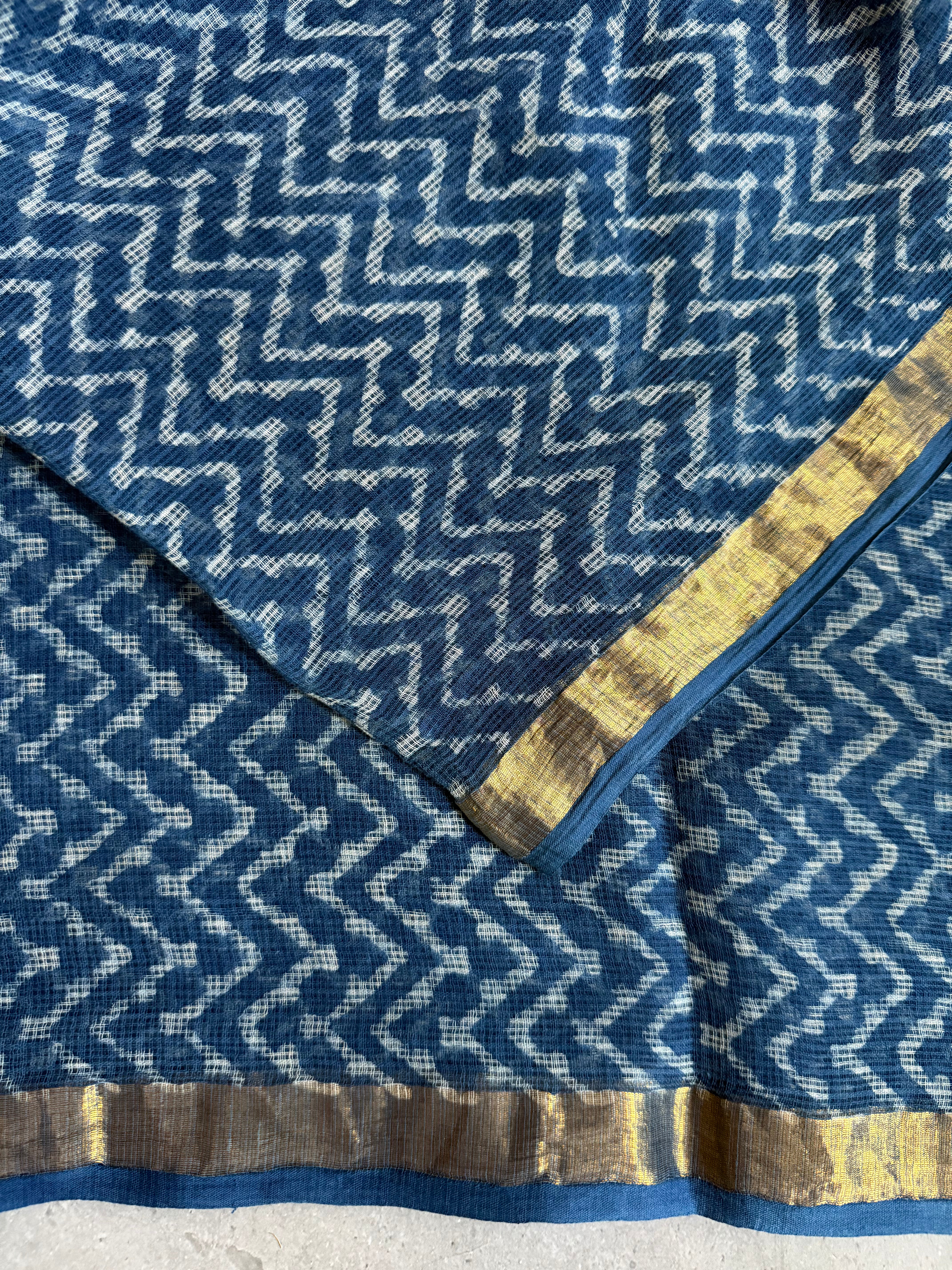 Girikanya | Indigo Block Printed Kota Saree
