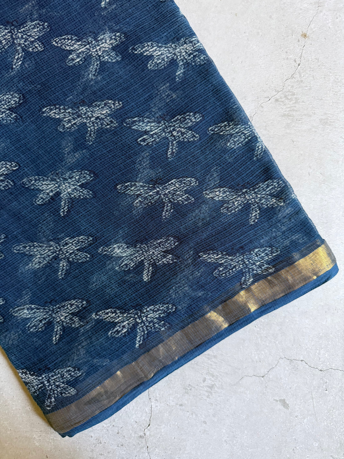 Vilasya | Indigo Block Printed Kota Saree