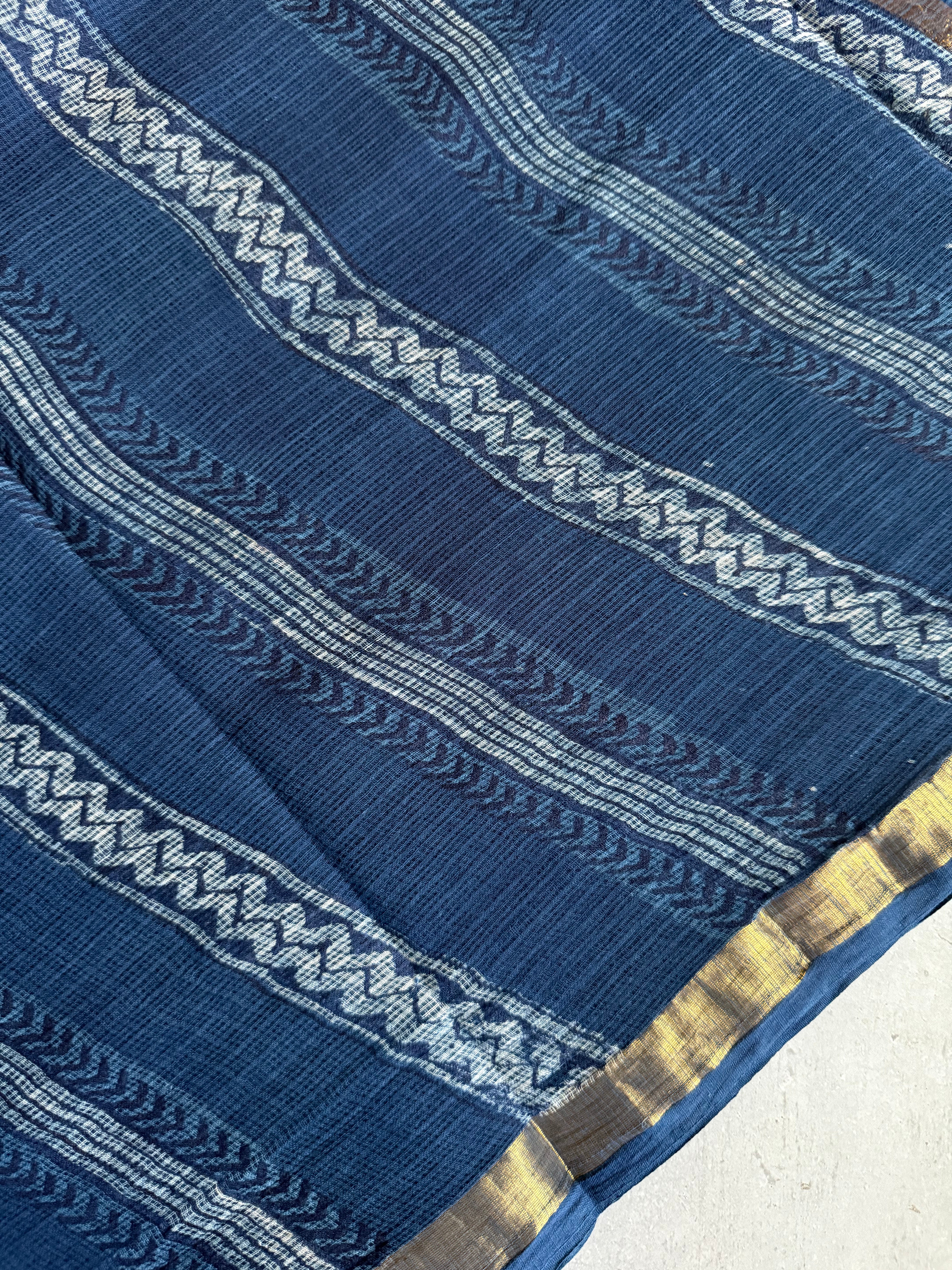 Vilasya | Indigo Block Printed Kota Saree