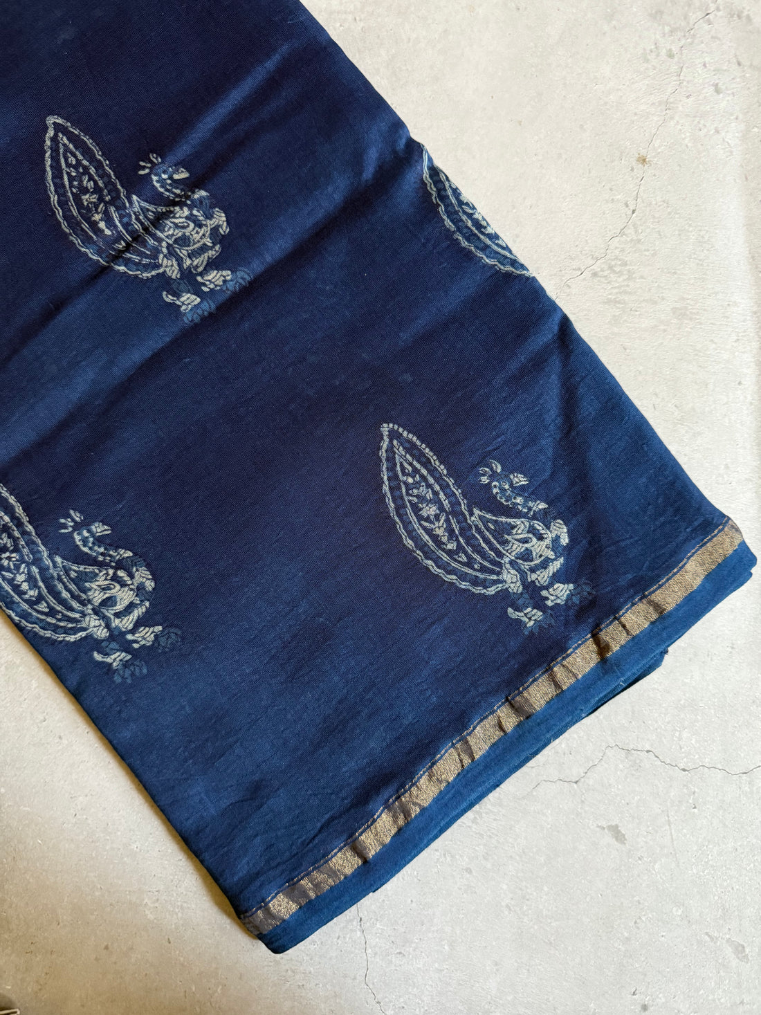 Tamalika | Indigo Akola Block Printed Chanderi Saree