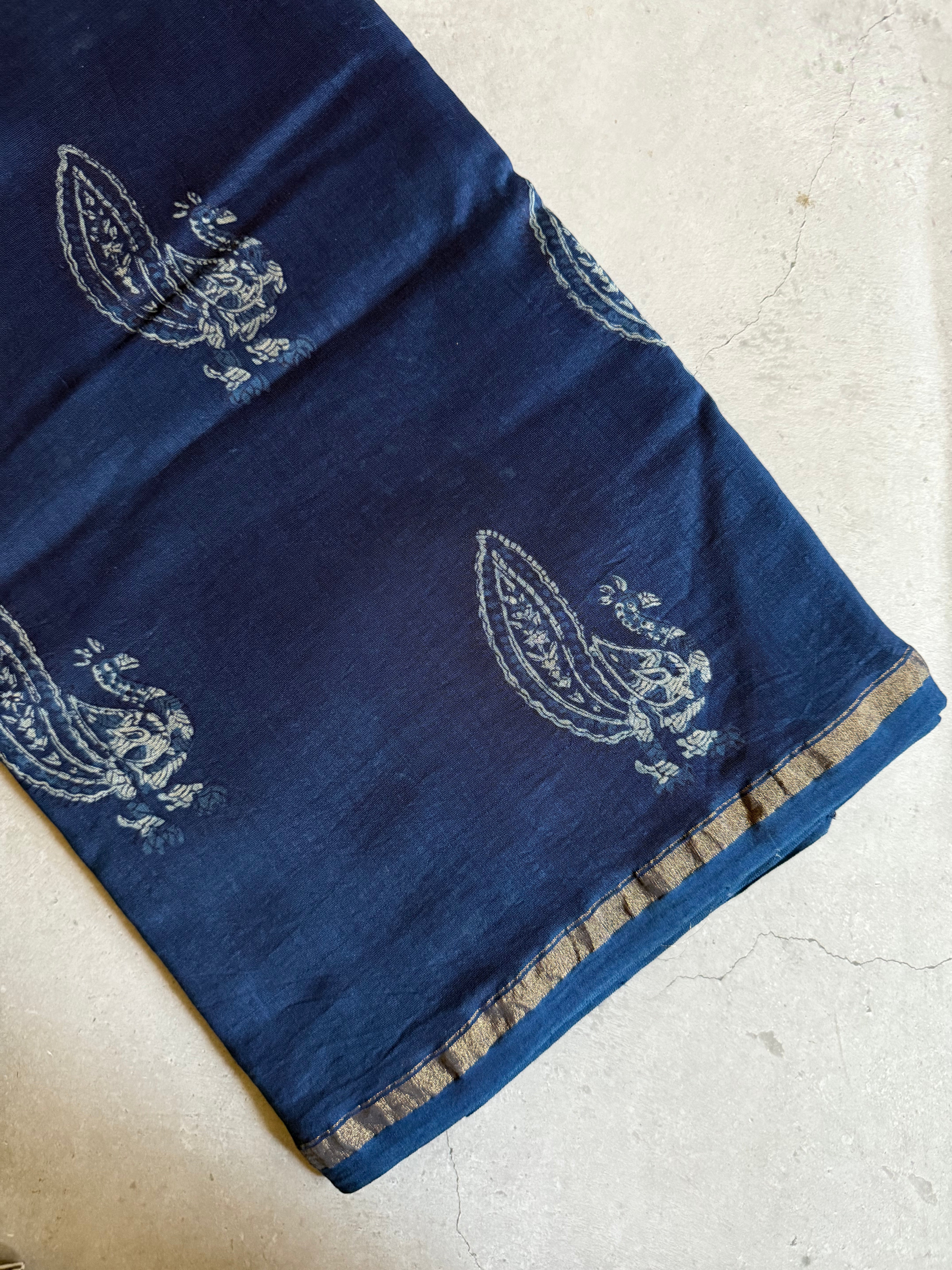 Tamalika | Indigo Akola Block Printed Chanderi Saree