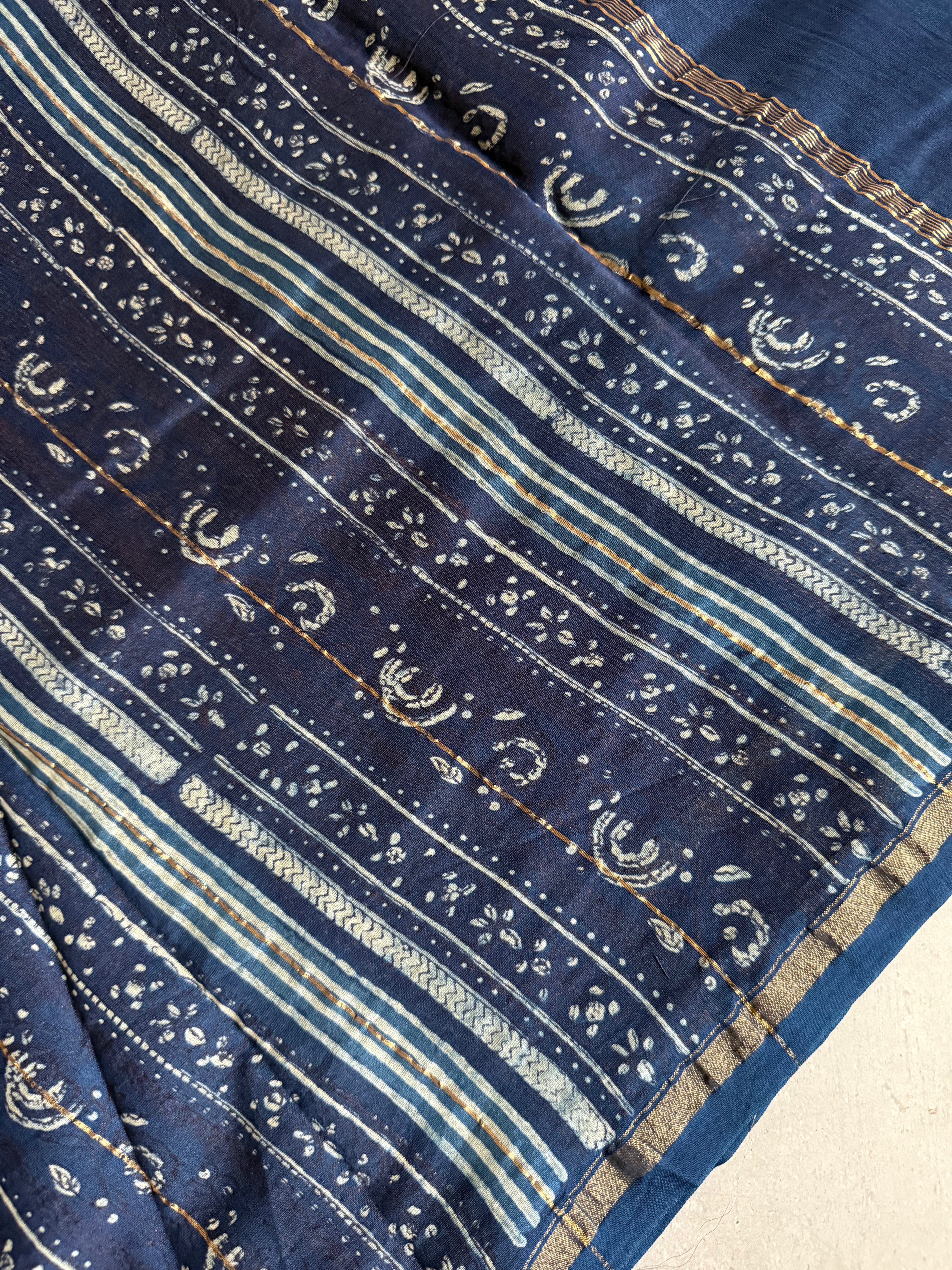 Tamalika | Indigo Akola Block Printed Chanderi Saree