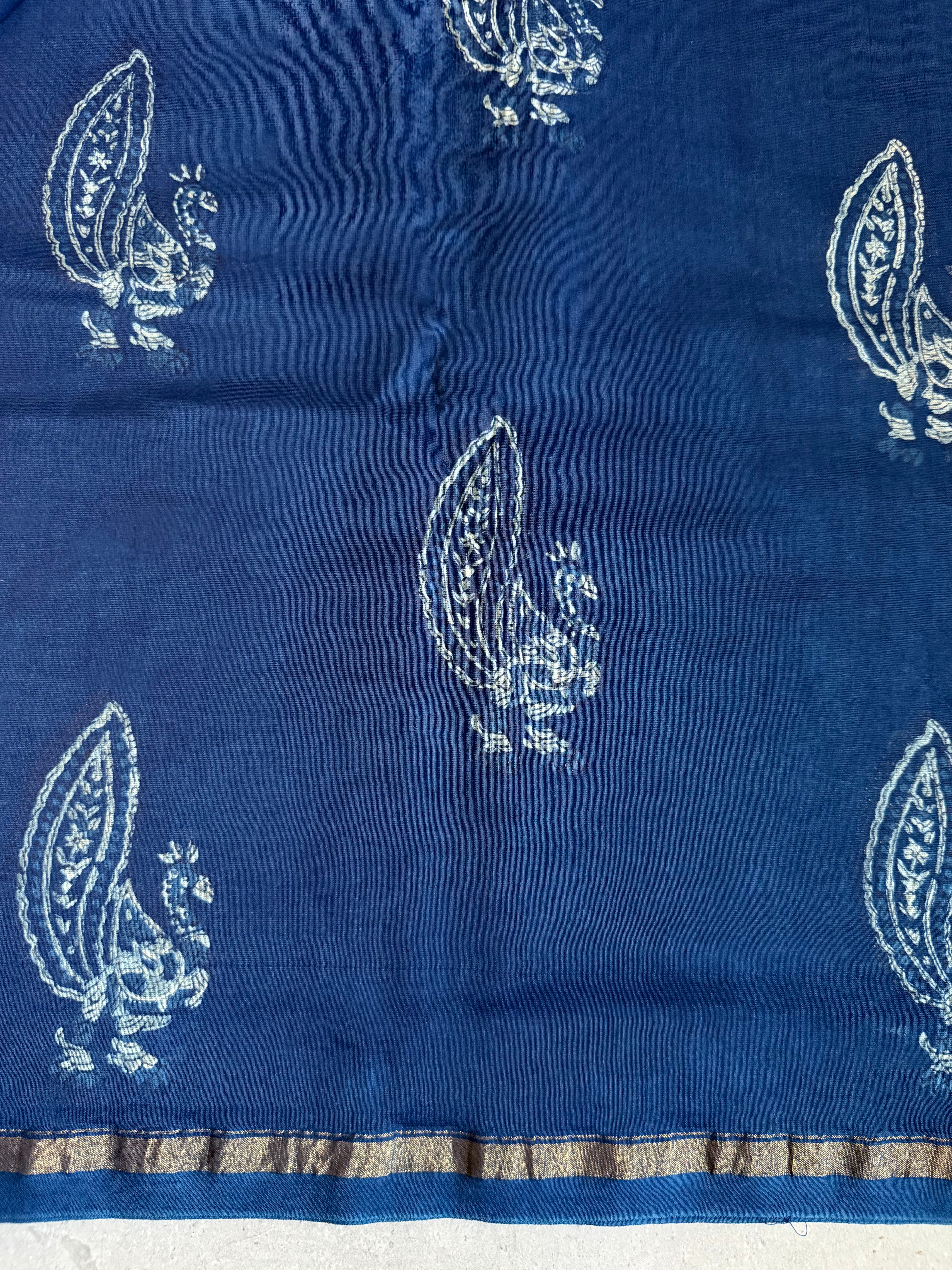 Tamalika | Indigo Akola Block Printed Chanderi Saree