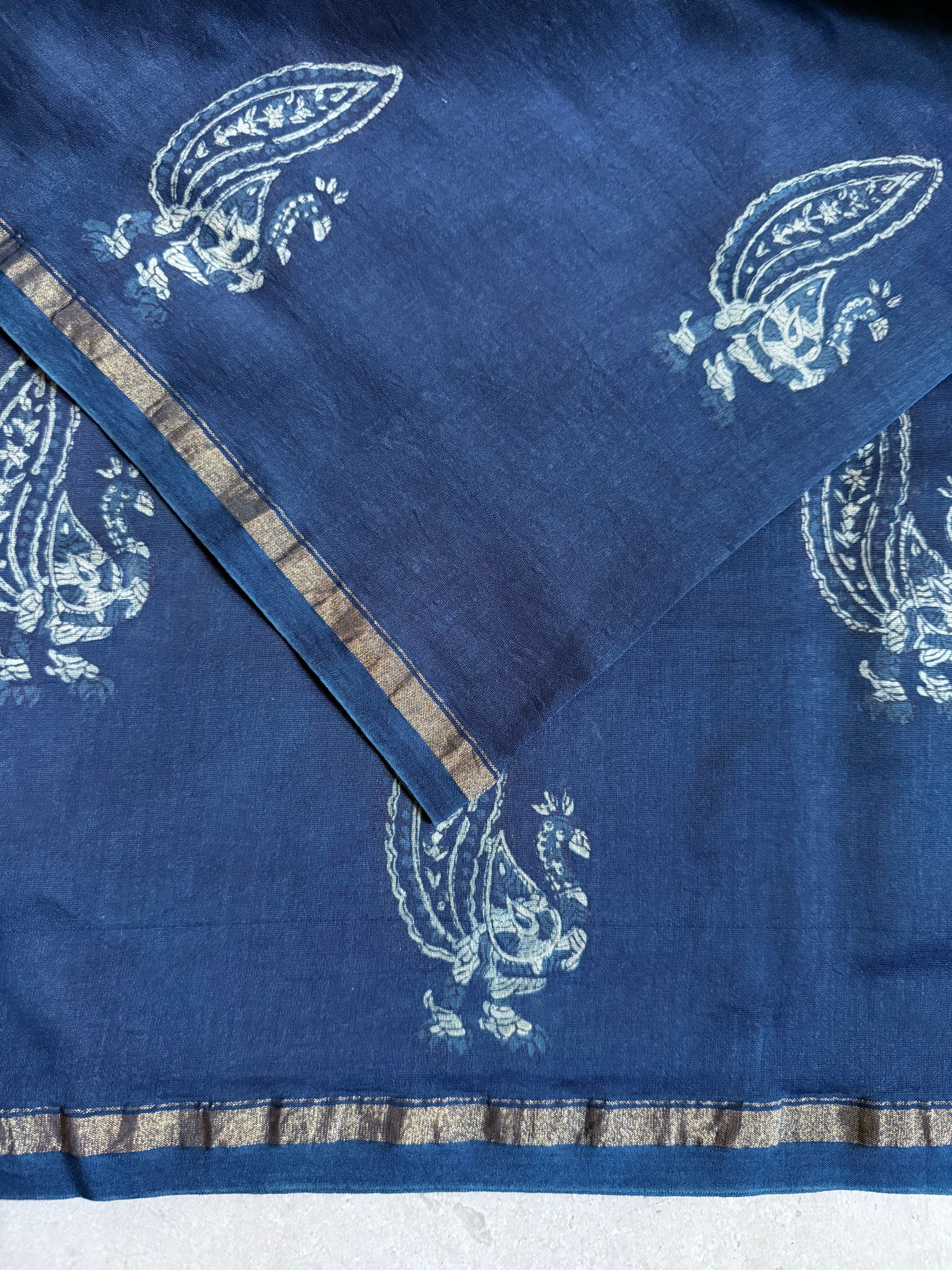 Tamalika | Indigo Akola Block Printed Chanderi Saree