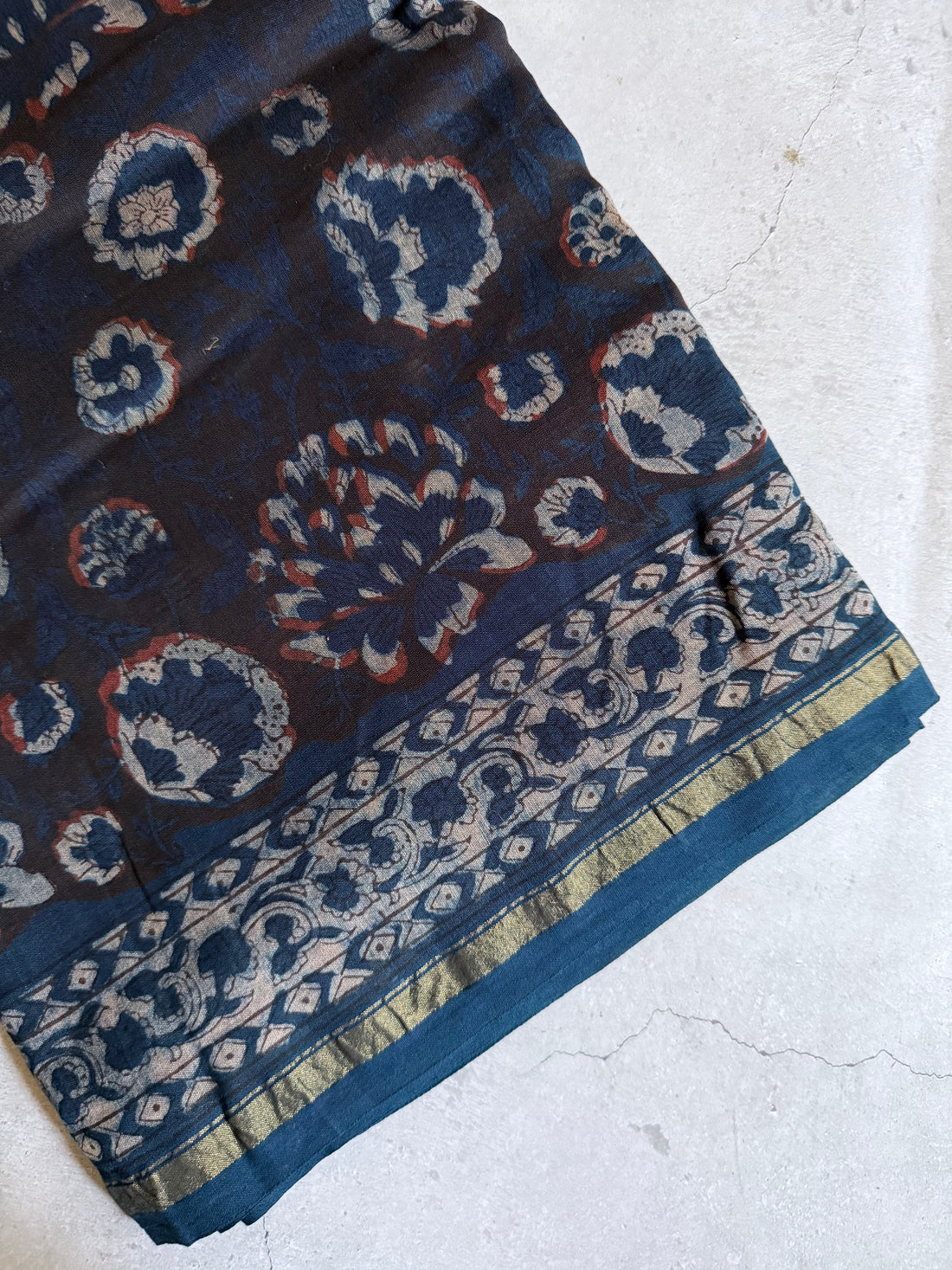 Mritika | Indigo Akola Block Printed Chanderi Saree