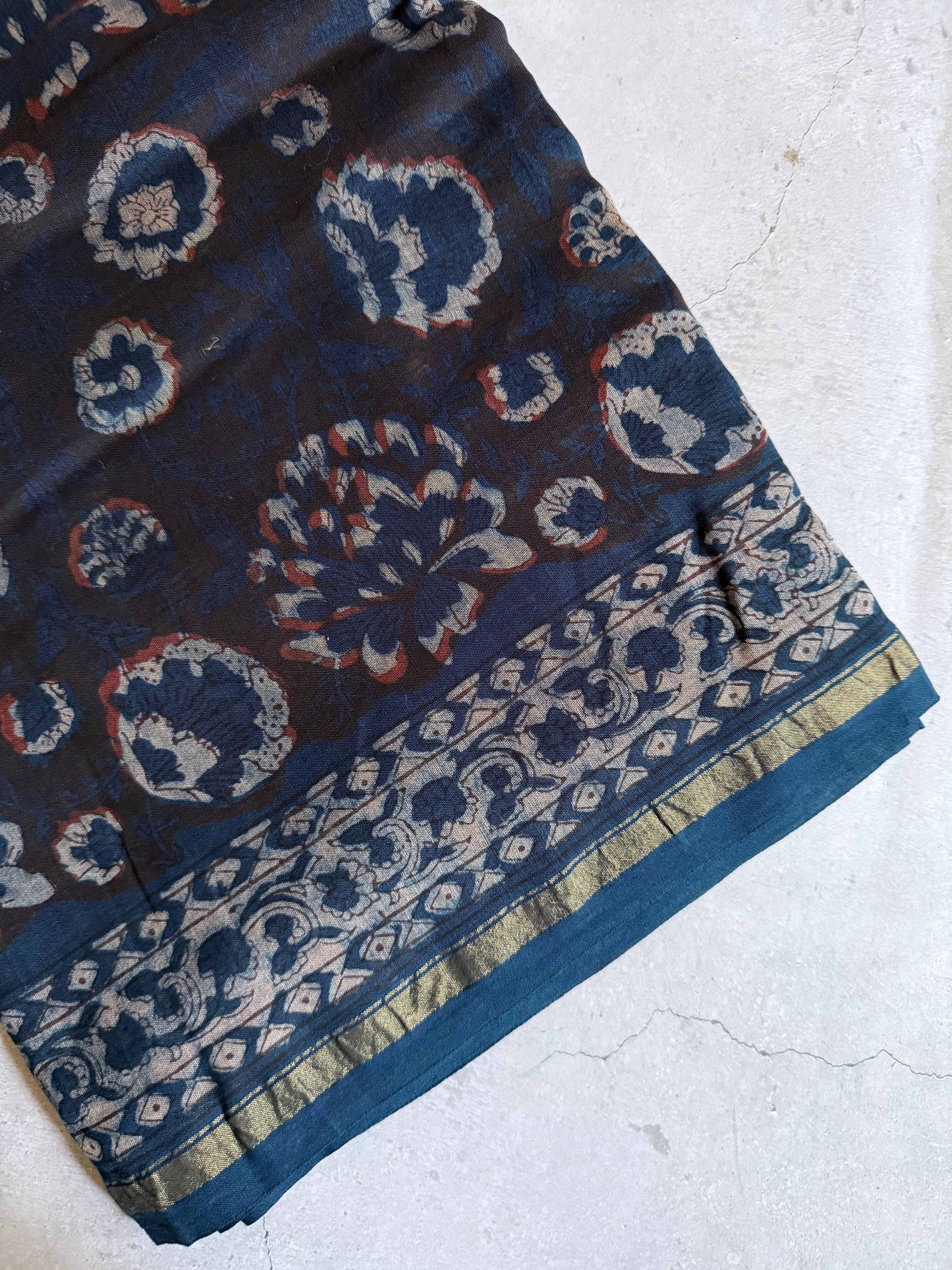 Mritika | Indigo Akola Block Printed Chanderi Saree