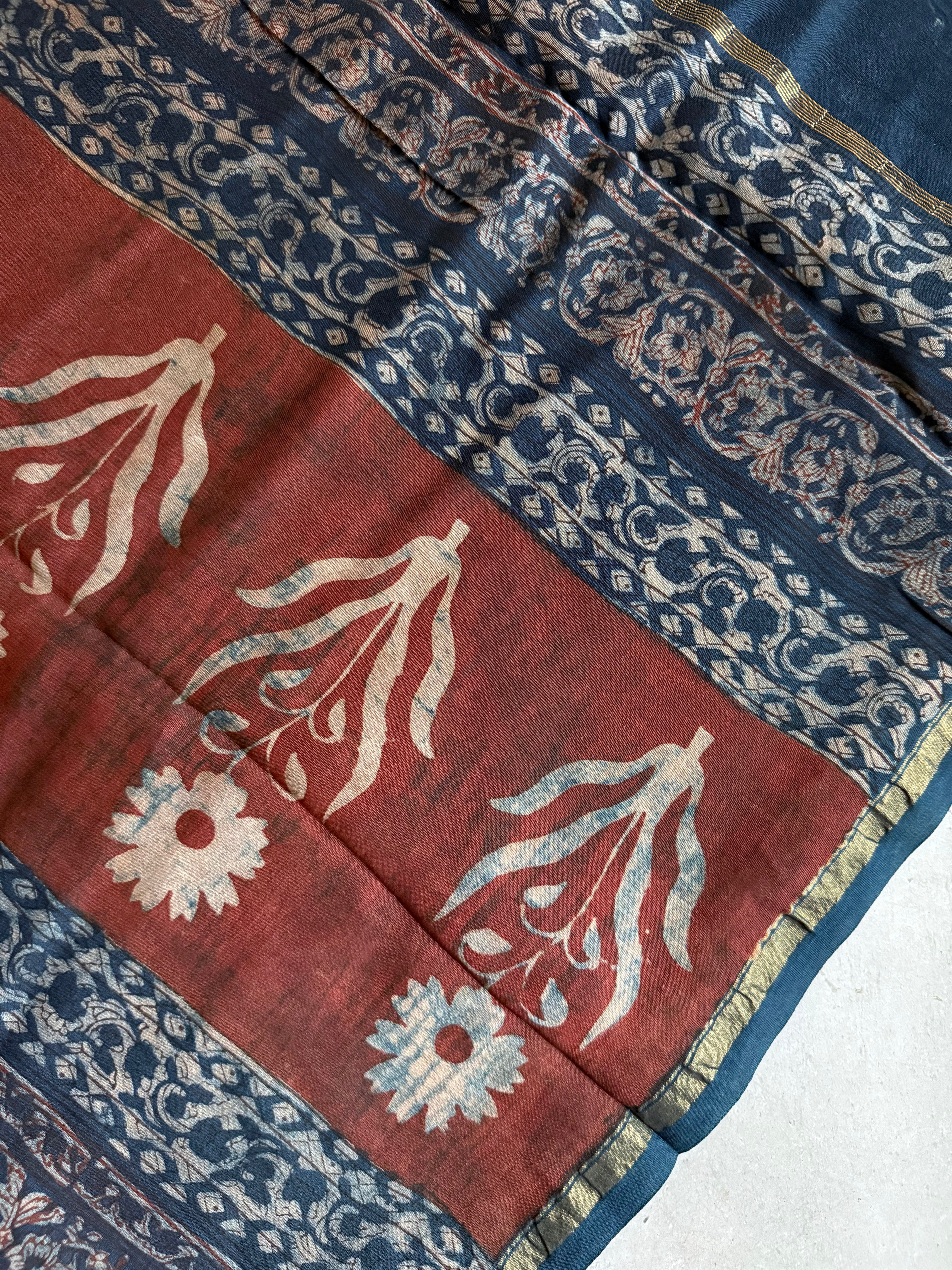 Mritika | Indigo Akola Block Printed Chanderi Saree