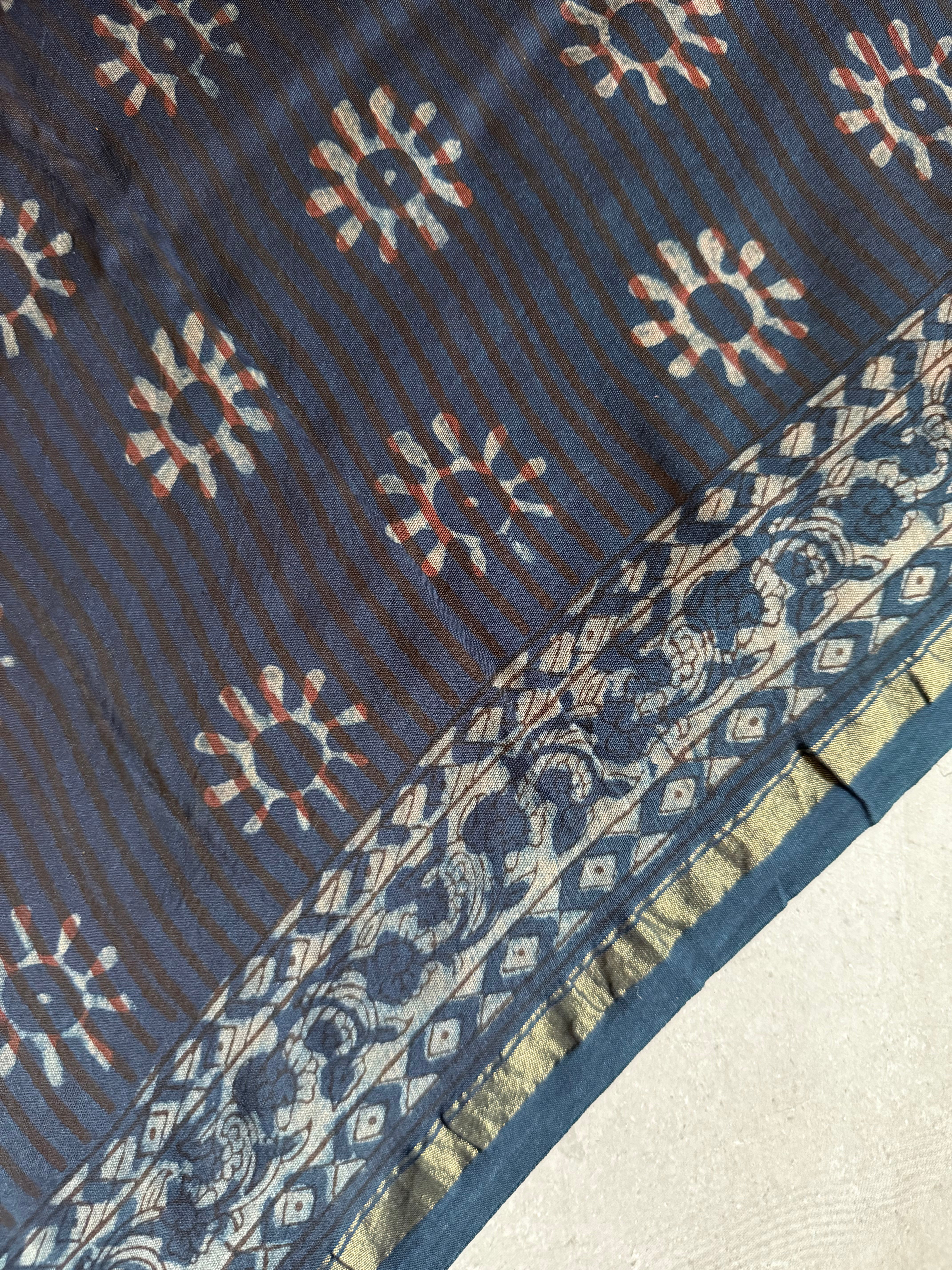 Mritika | Indigo Akola Block Printed Chanderi Saree