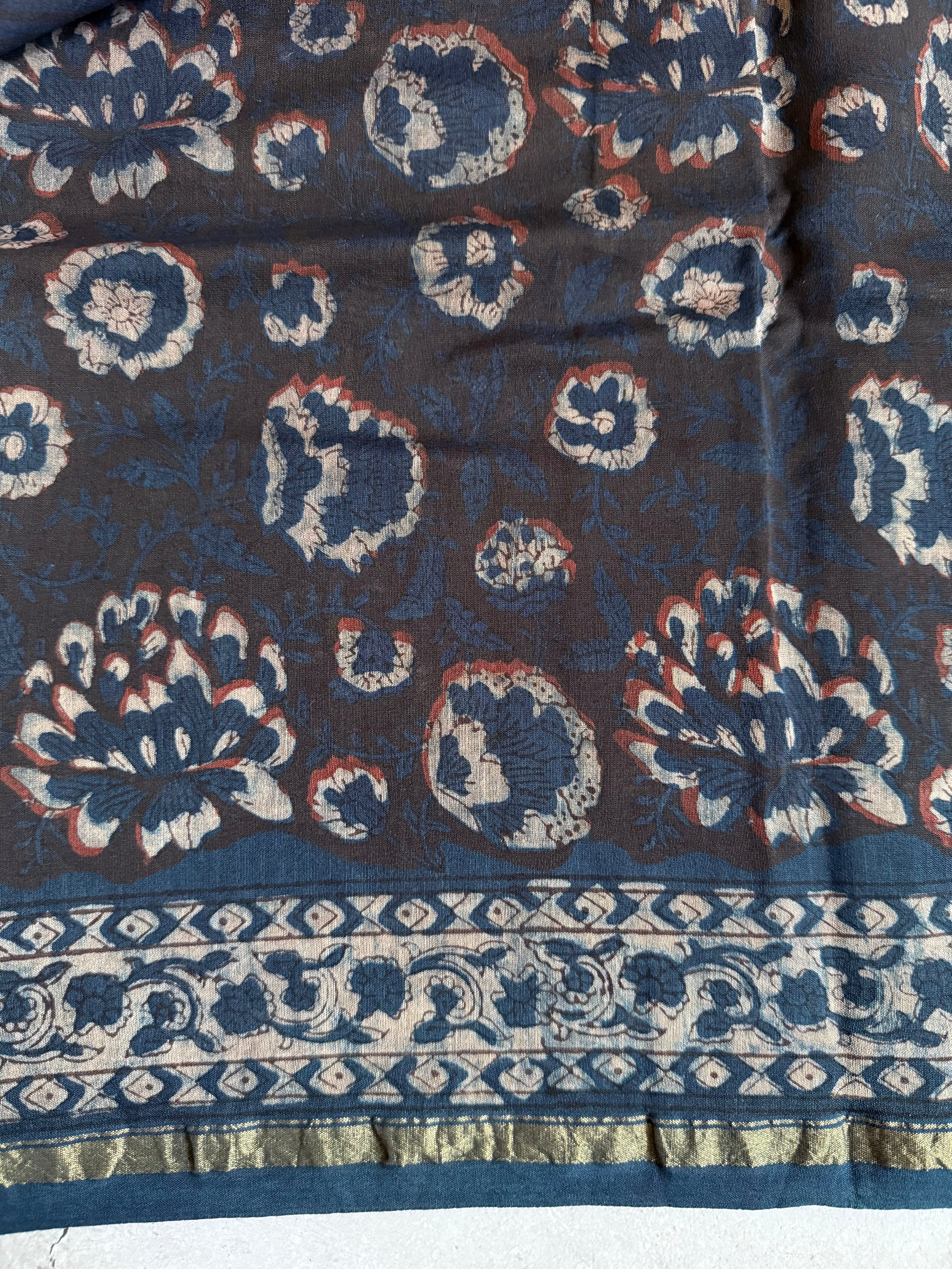 Mritika | Indigo Akola Block Printed Chanderi Saree