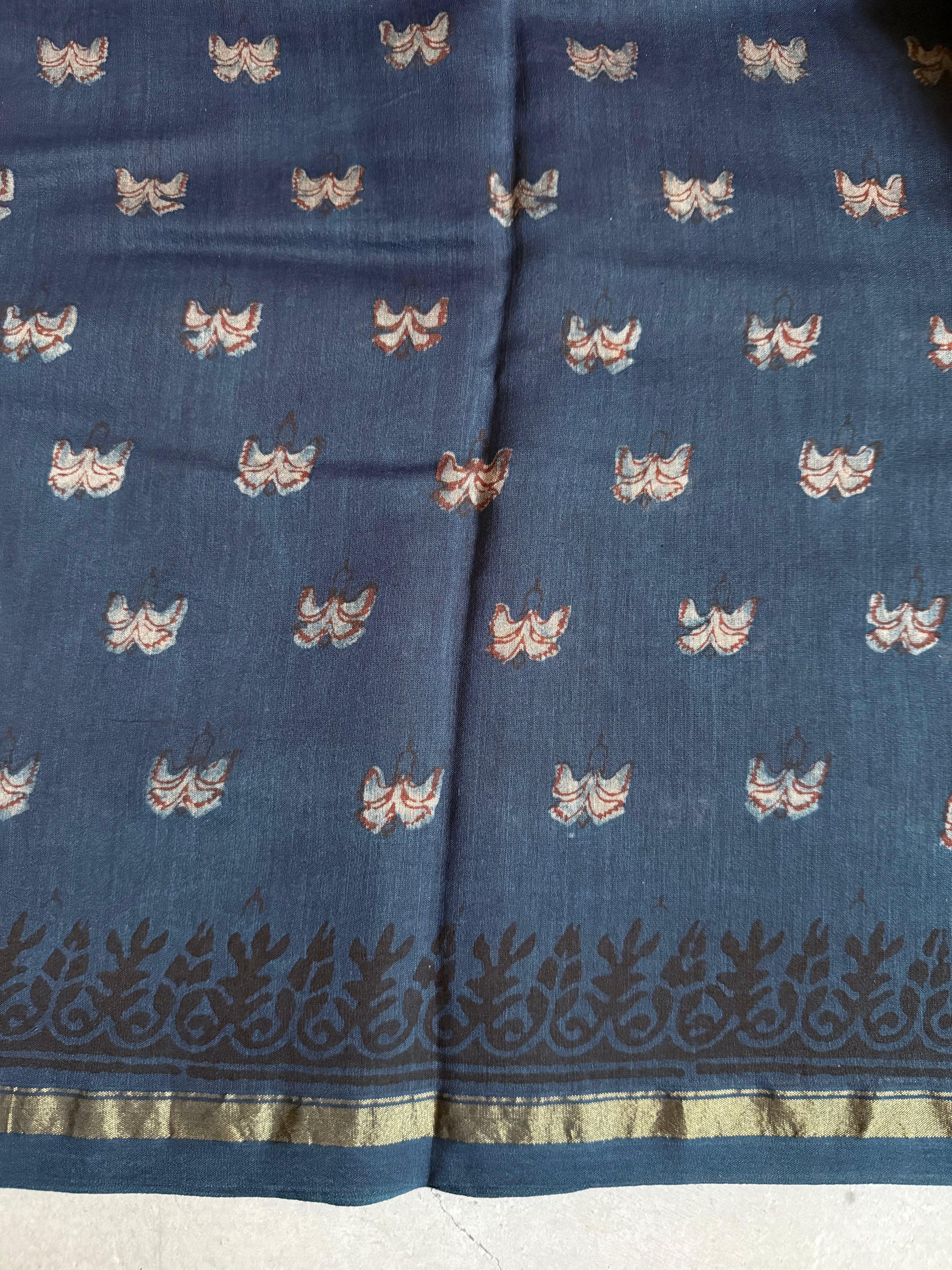 Kaushiki | Indigo Akola Block Printed Chanderi Saree