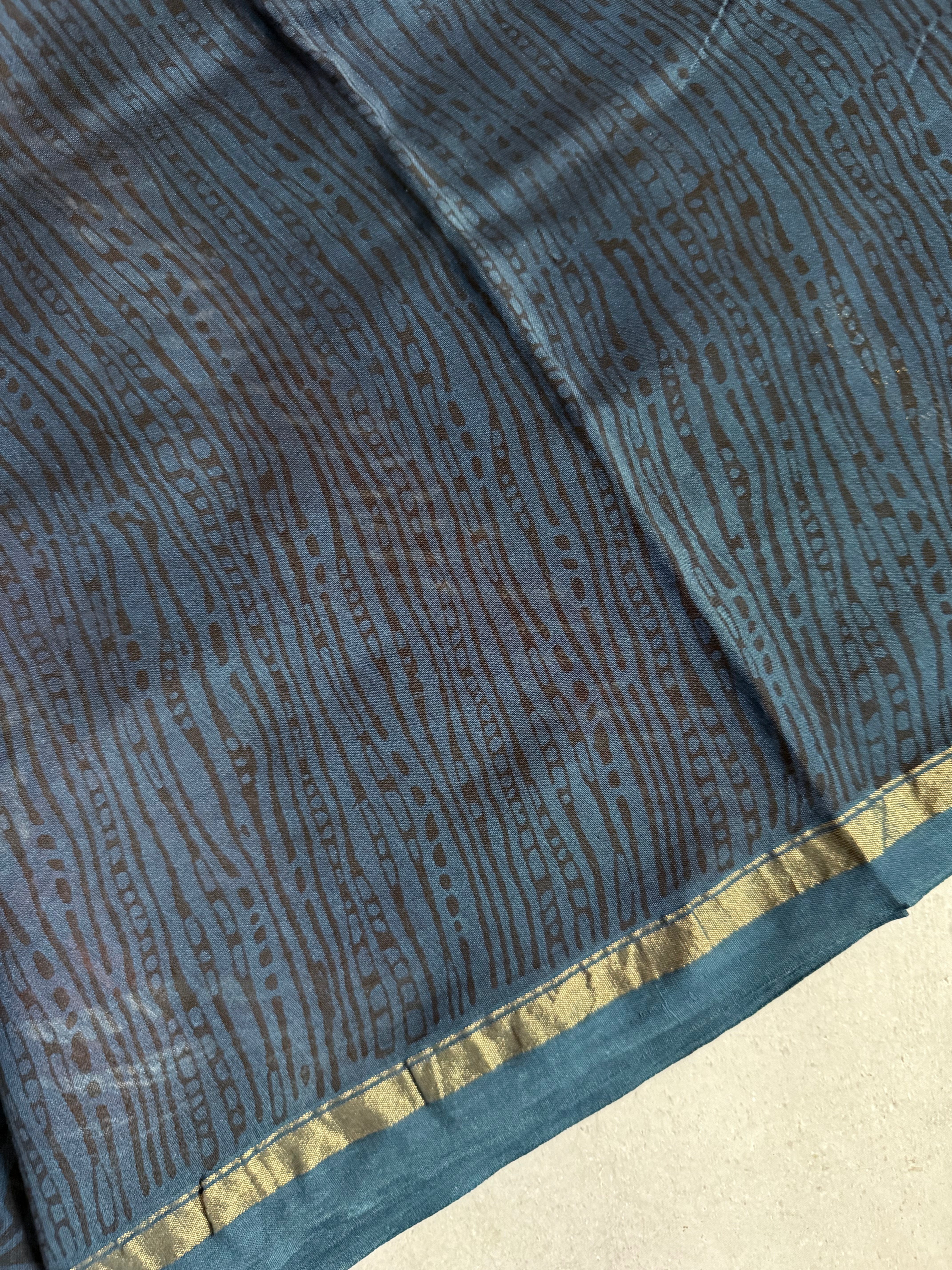 Kaushiki | Indigo Akola Block Printed Chanderi Saree