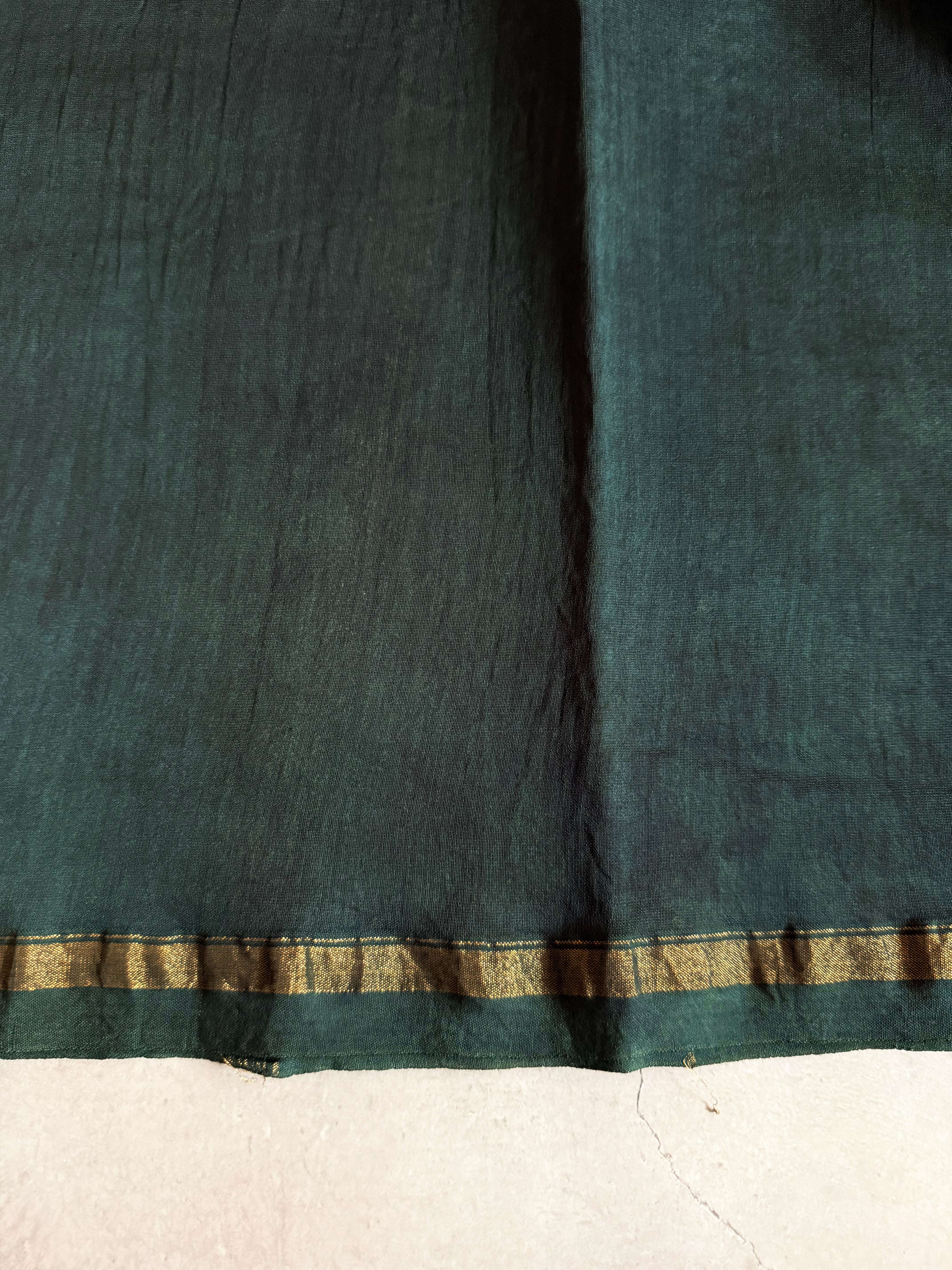 Ruthaksha | Bottle Green Akola Block Printed Chanderi Saree