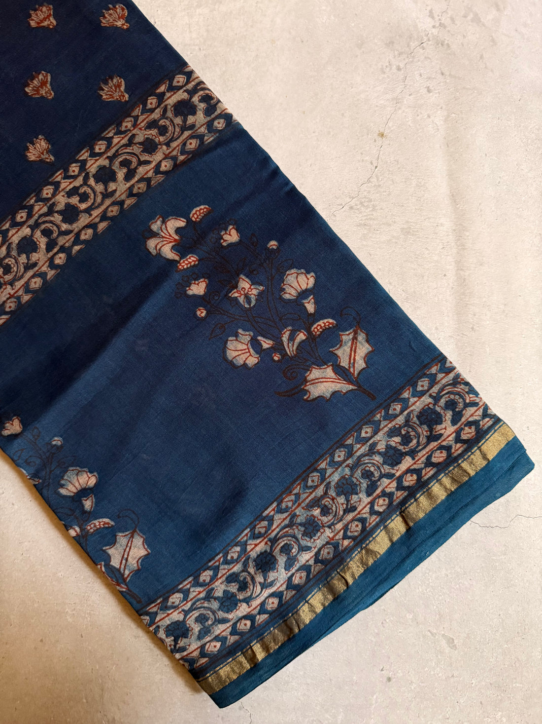 mrittika | Indigo Akola Block Printed Chanderi Saree