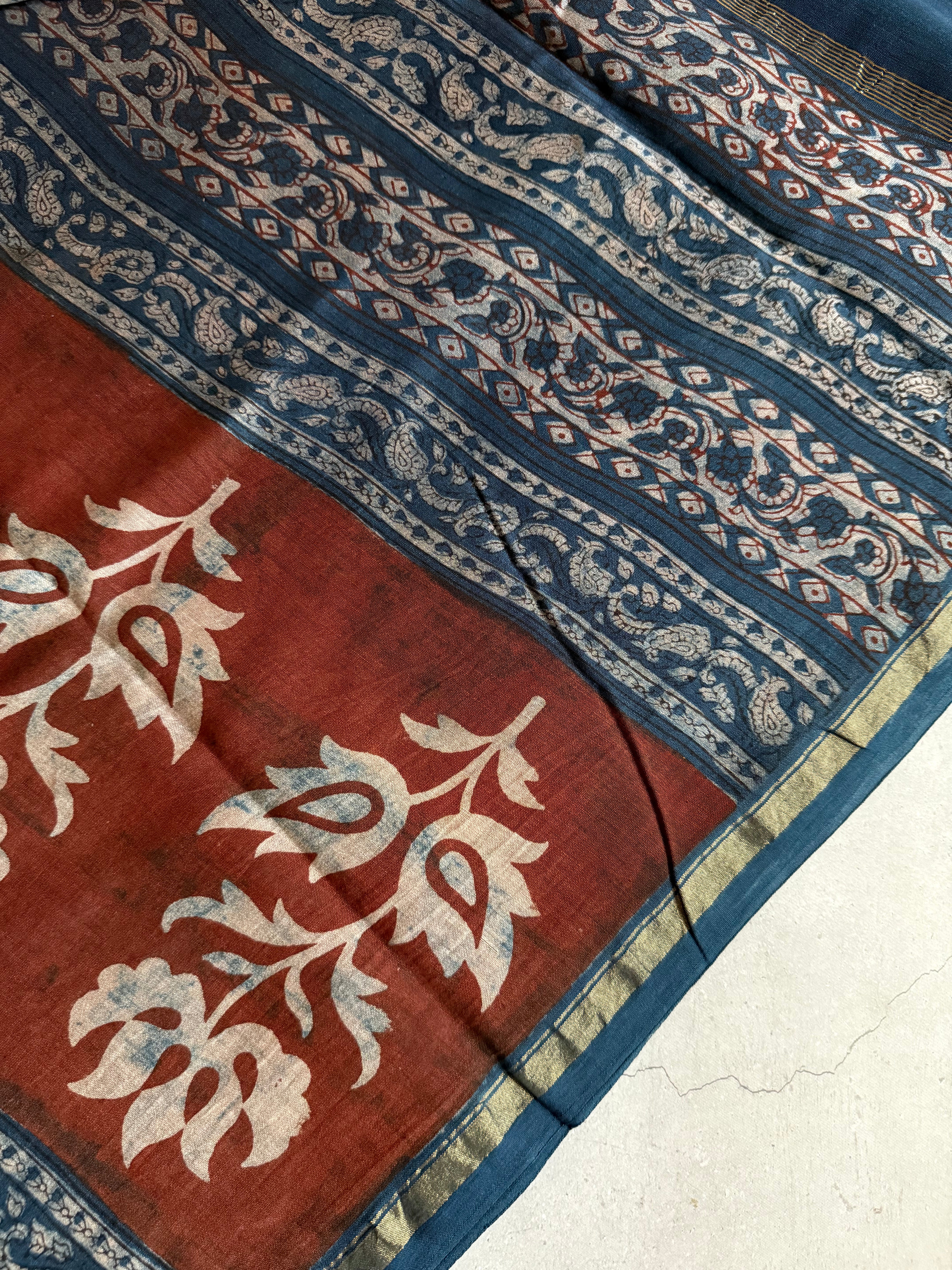 mrittika | Indigo Akola Block Printed Chanderi Saree