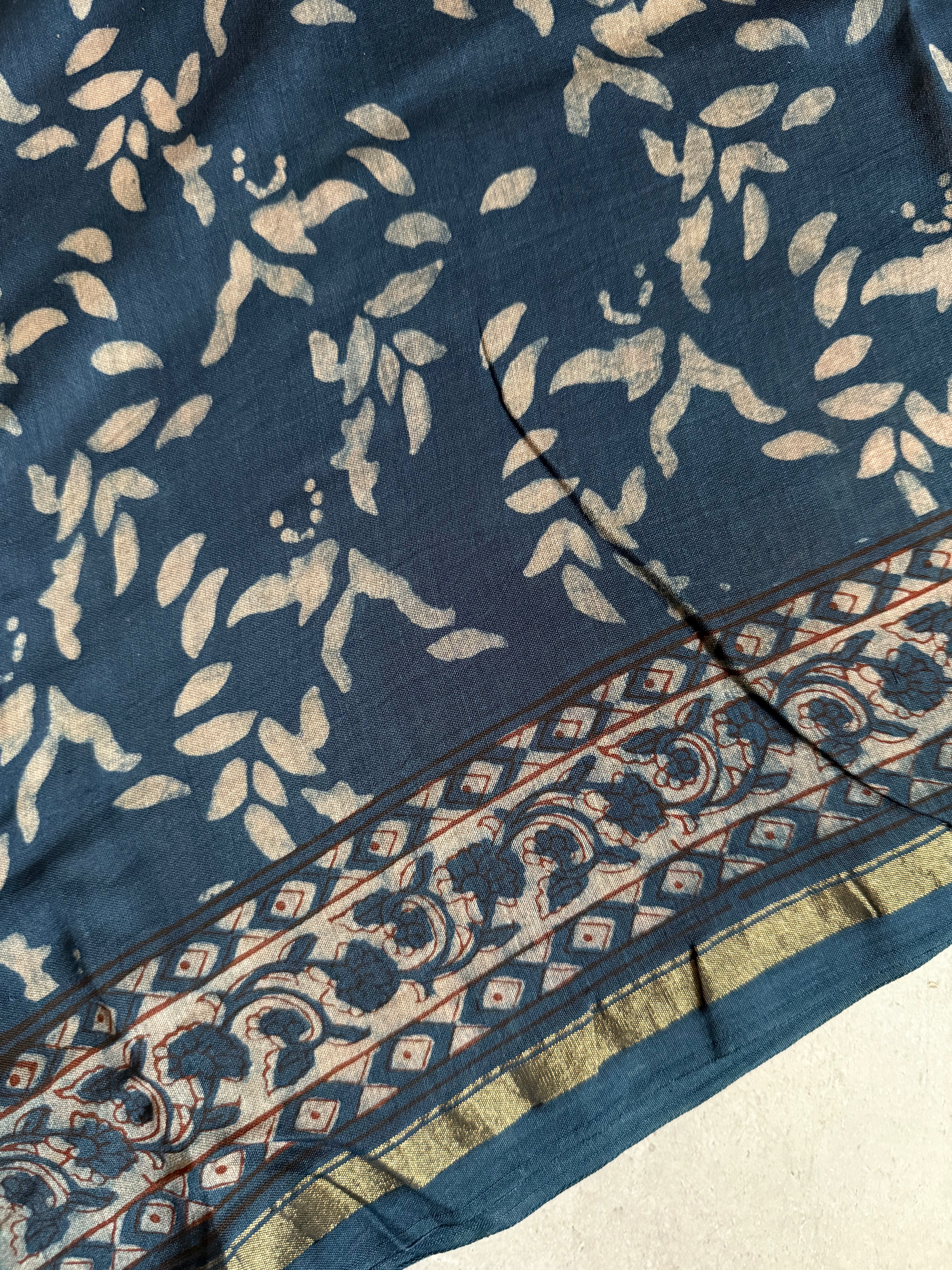 mrittika | Indigo Akola Block Printed Chanderi Saree