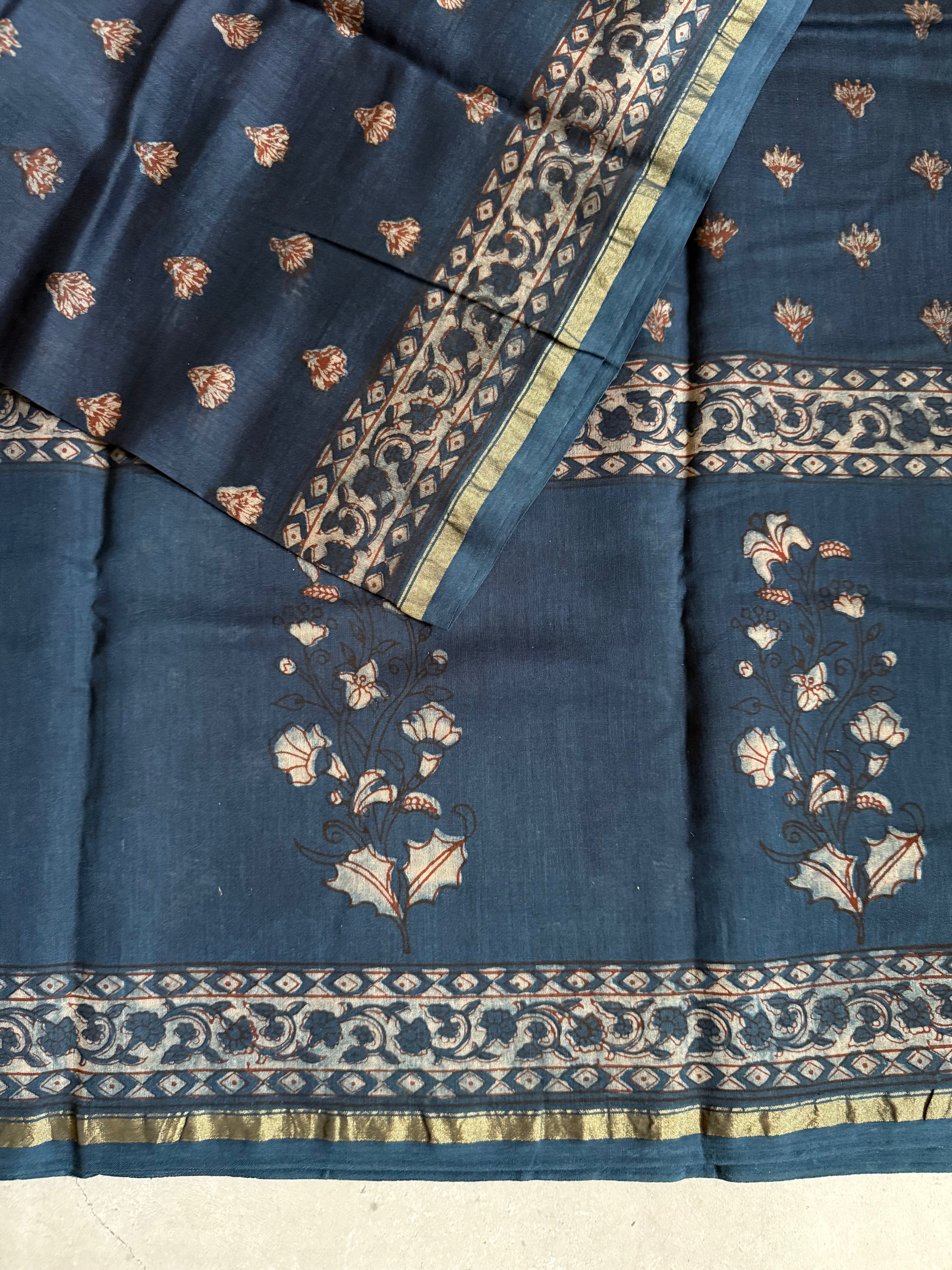 mrittika | Indigo Akola Block Printed Chanderi Saree