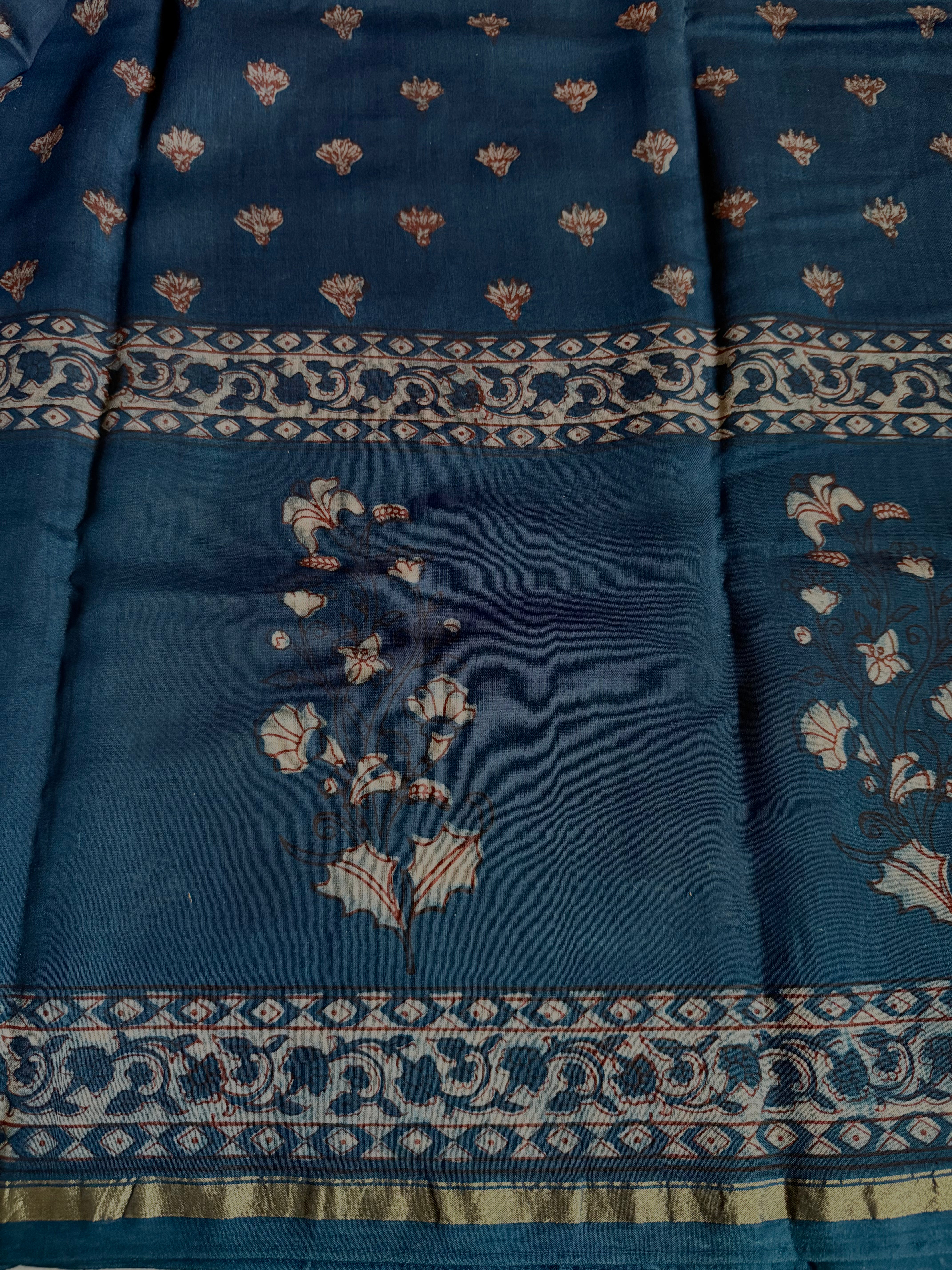 mrittika | Indigo Akola Block Printed Chanderi Saree