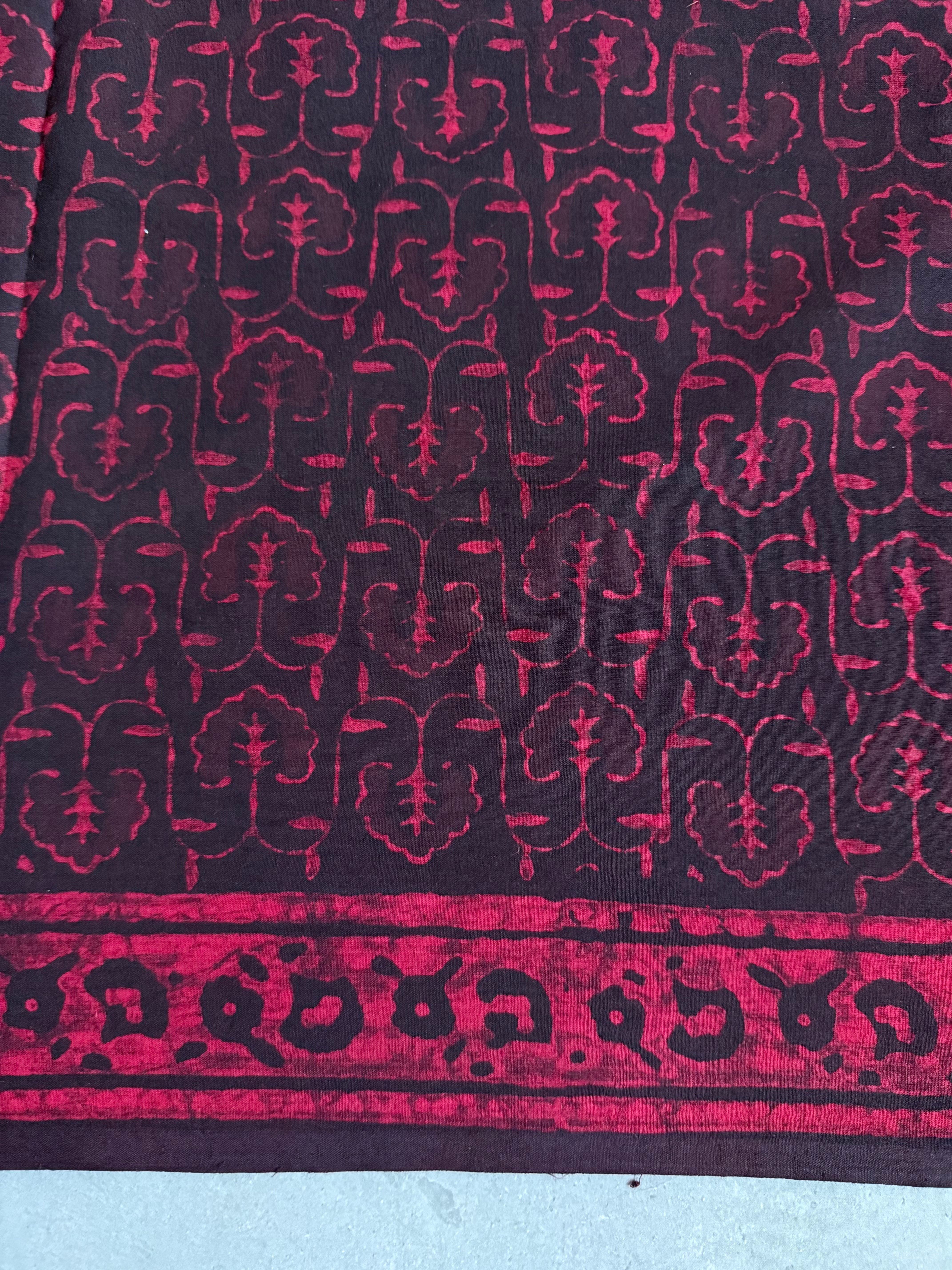 Raagvika | Black and Red Block Printed Mul Cotton Saree