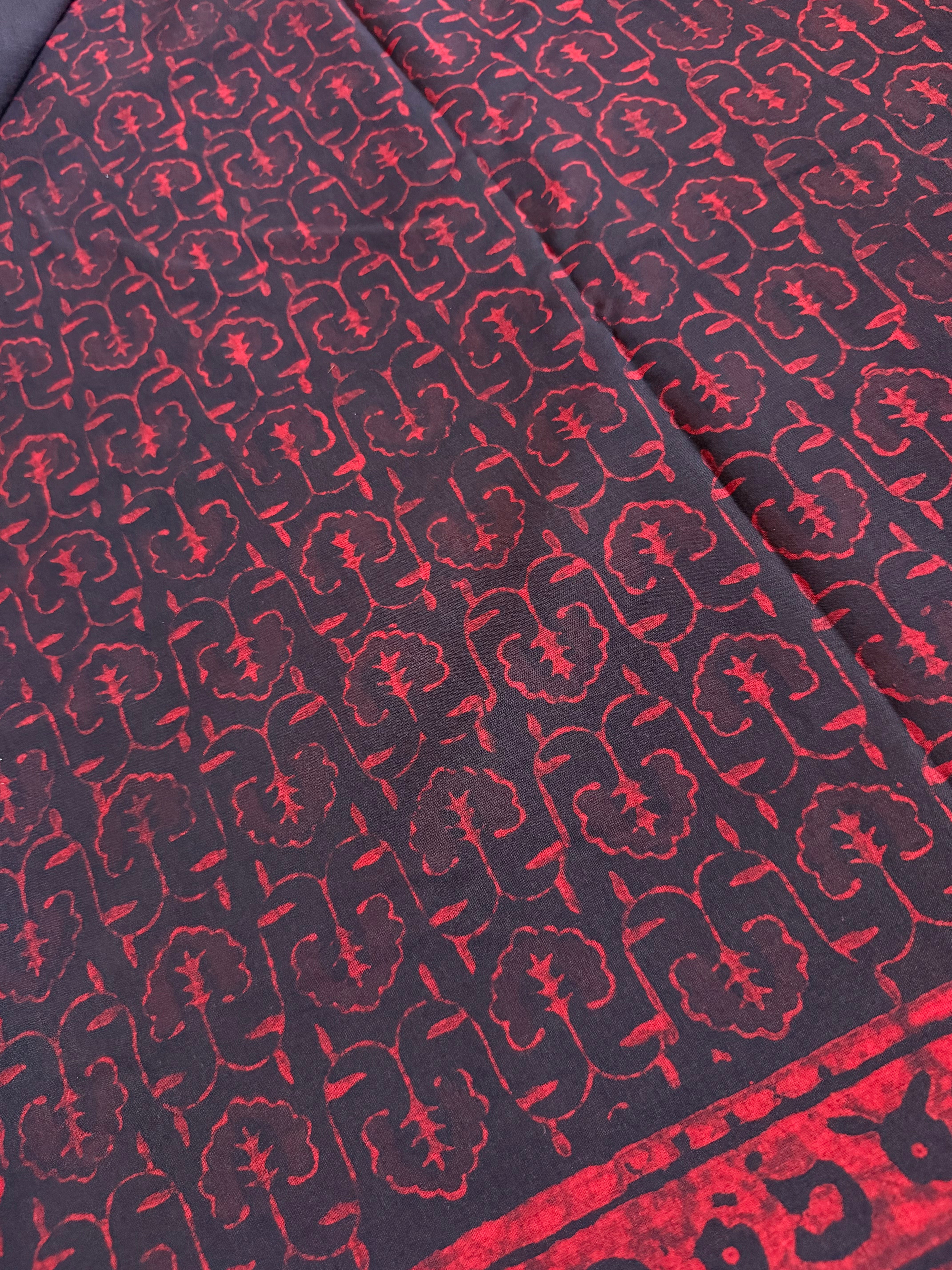 Raagvika | Black and Red Block Printed Mul Cotton Saree