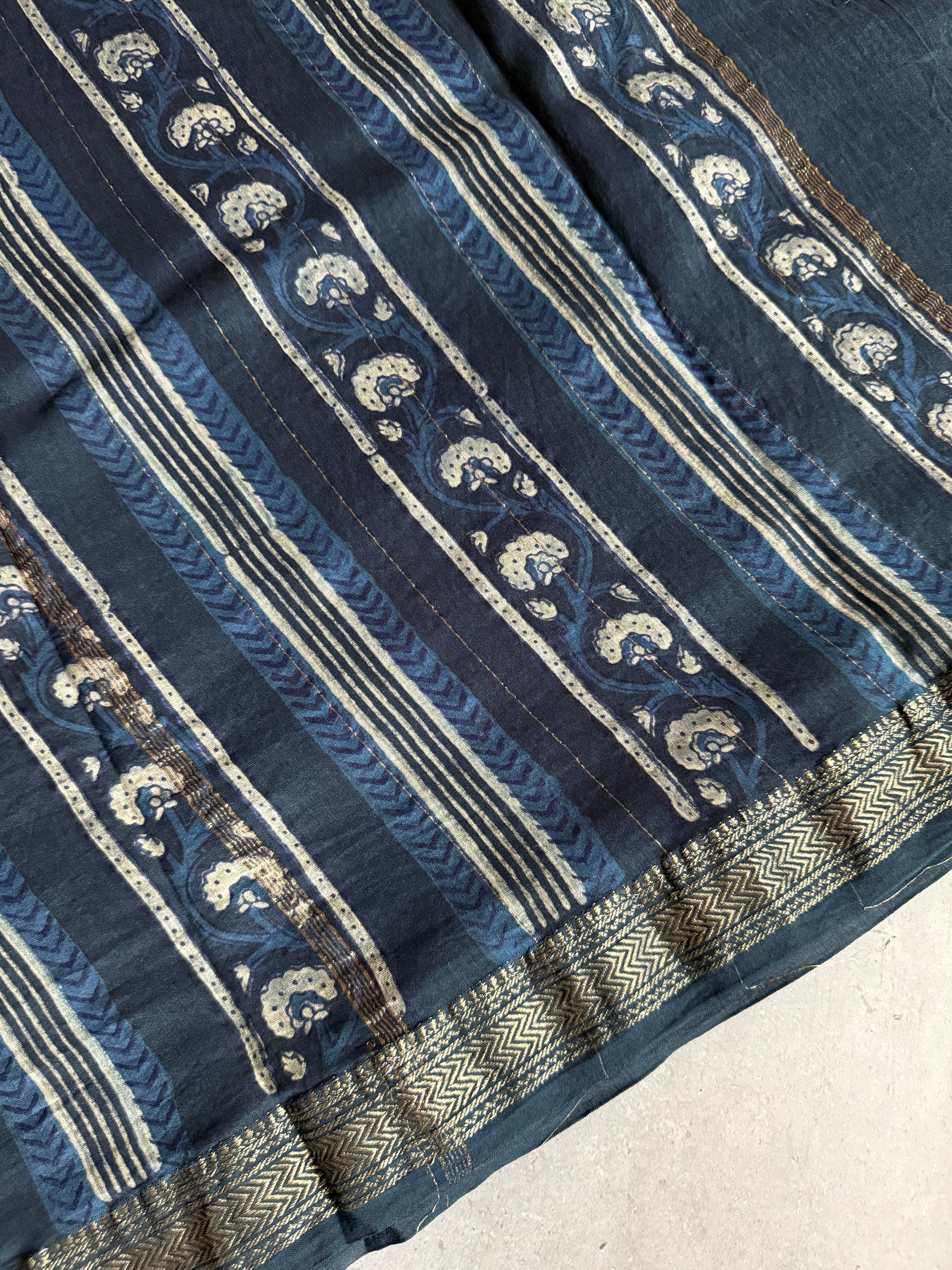 Nayithya | Indigo Akola Block Printed Maheshwari Saree