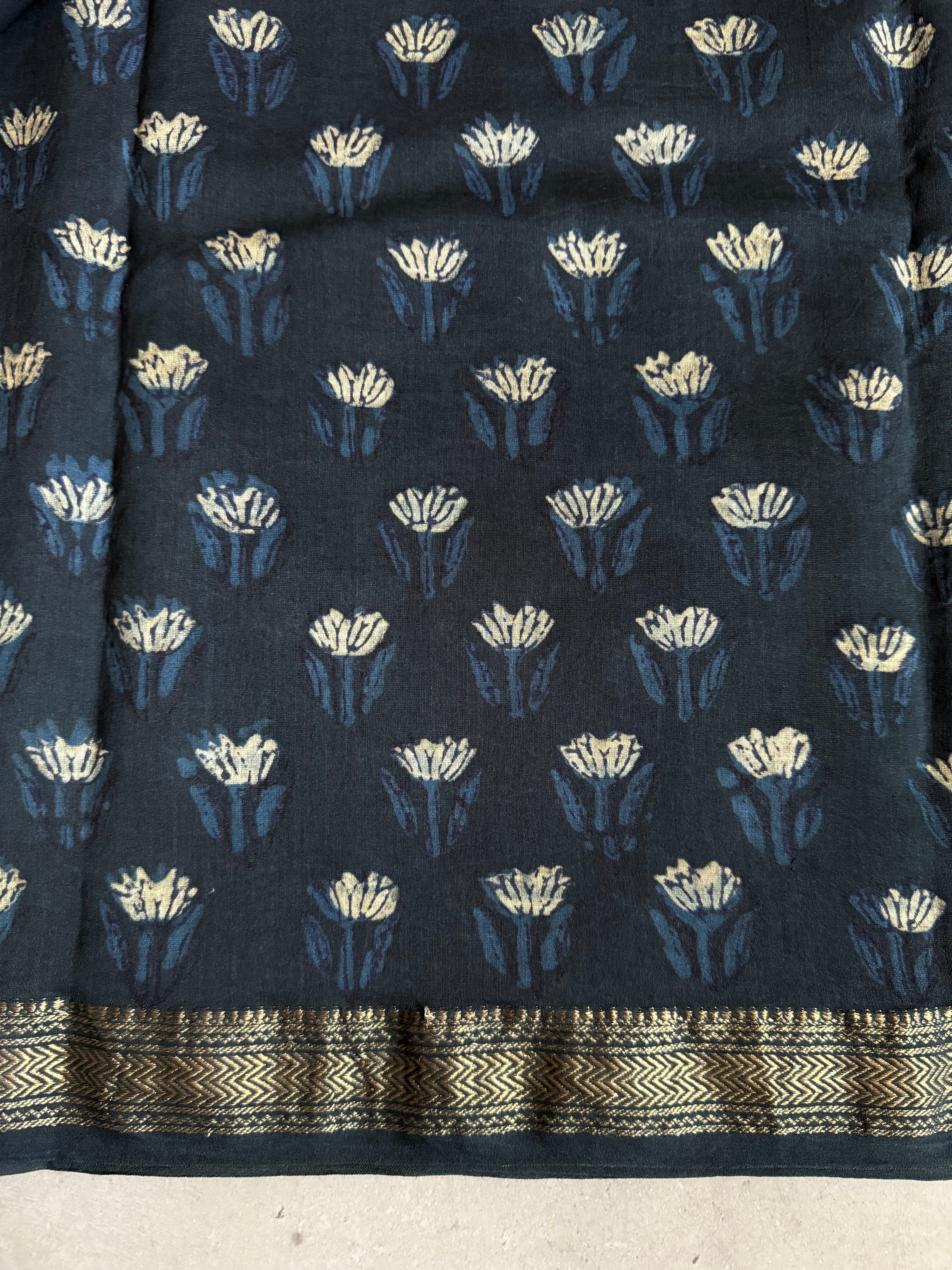 Nayithya | Indigo Akola Block Printed Maheshwari Saree