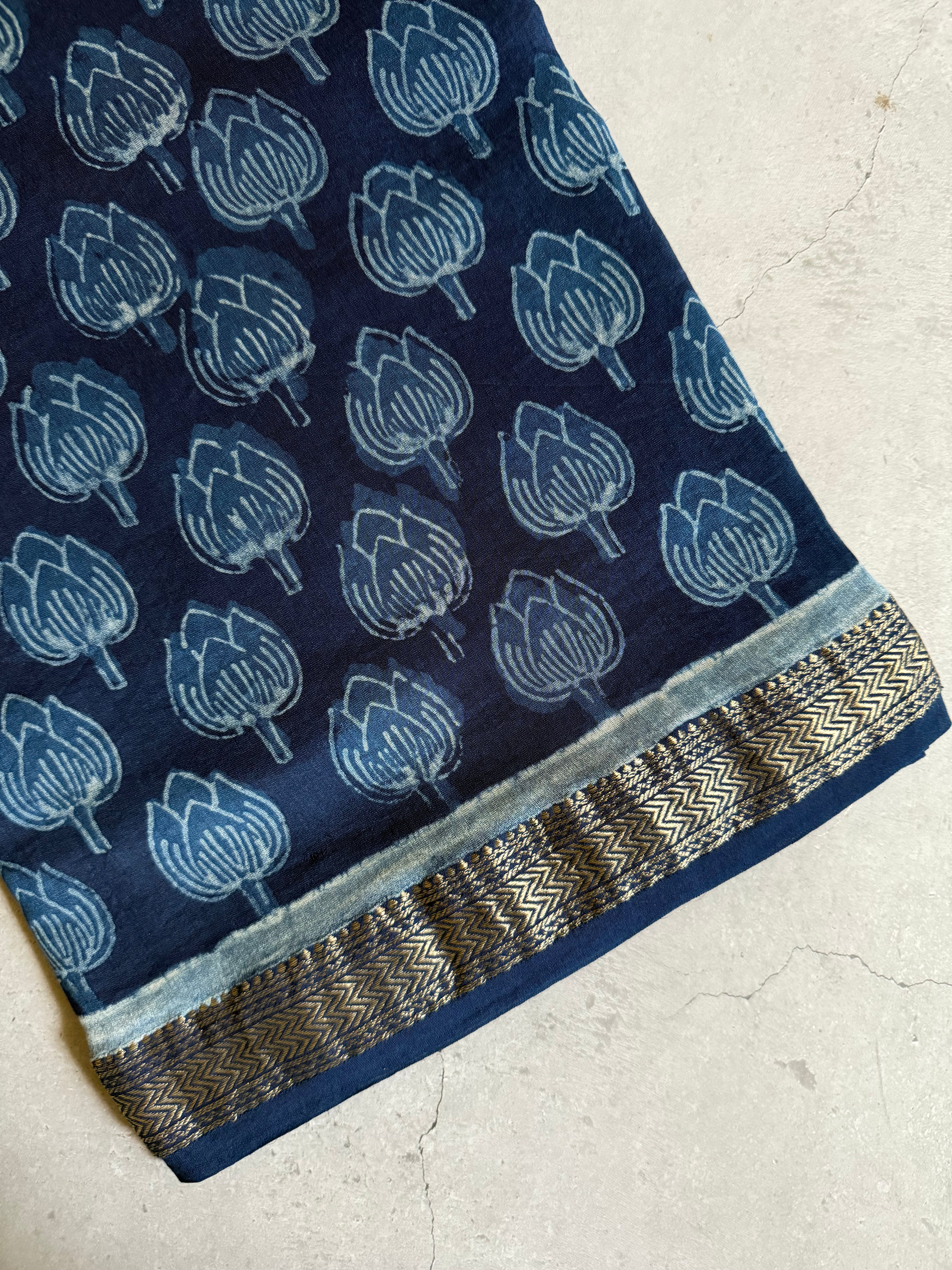 Shringara | Indigo Akola Block Printed Maheshwari Saree