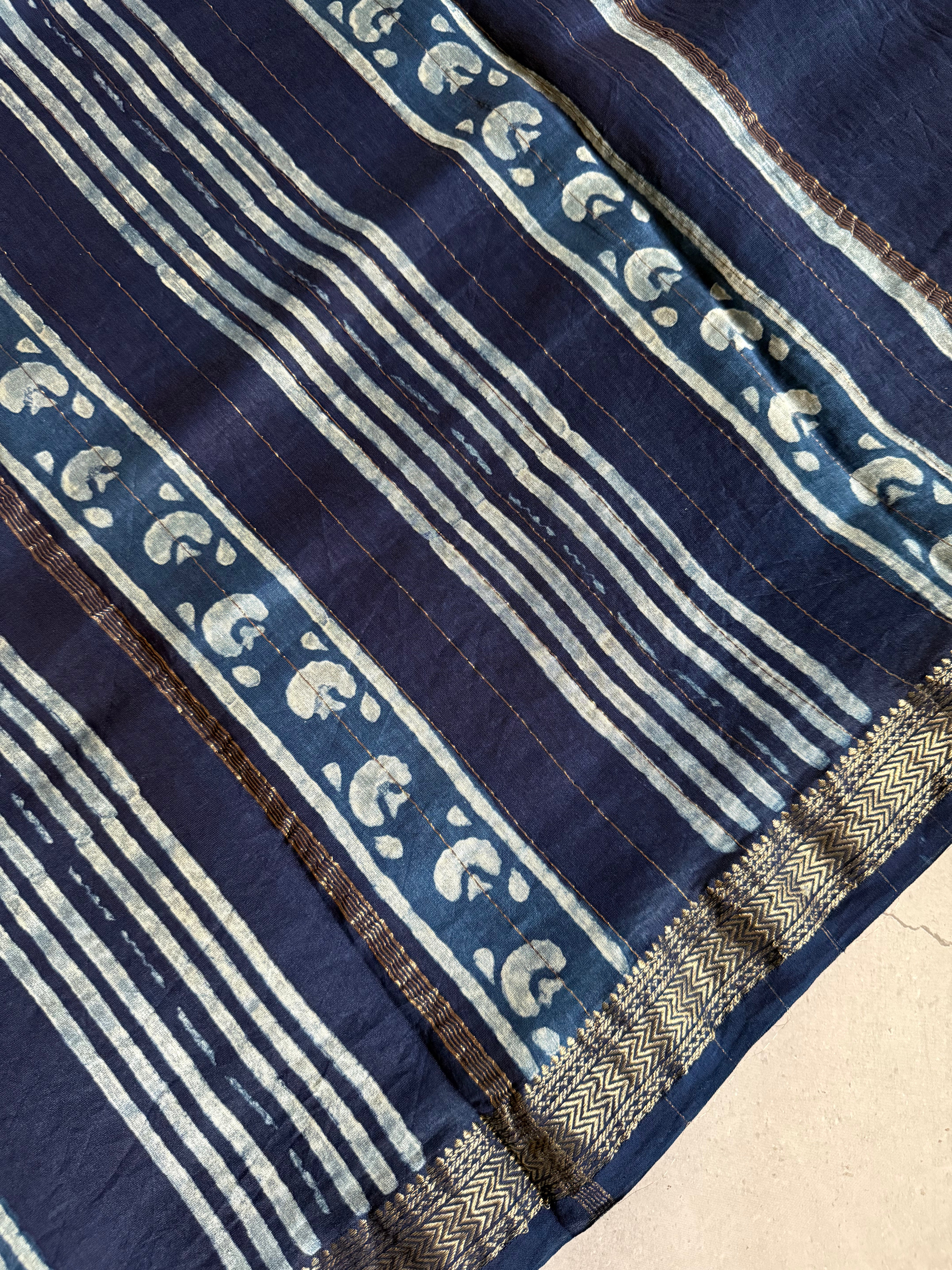 Shringara | Indigo Akola Block Printed Maheshwari Saree