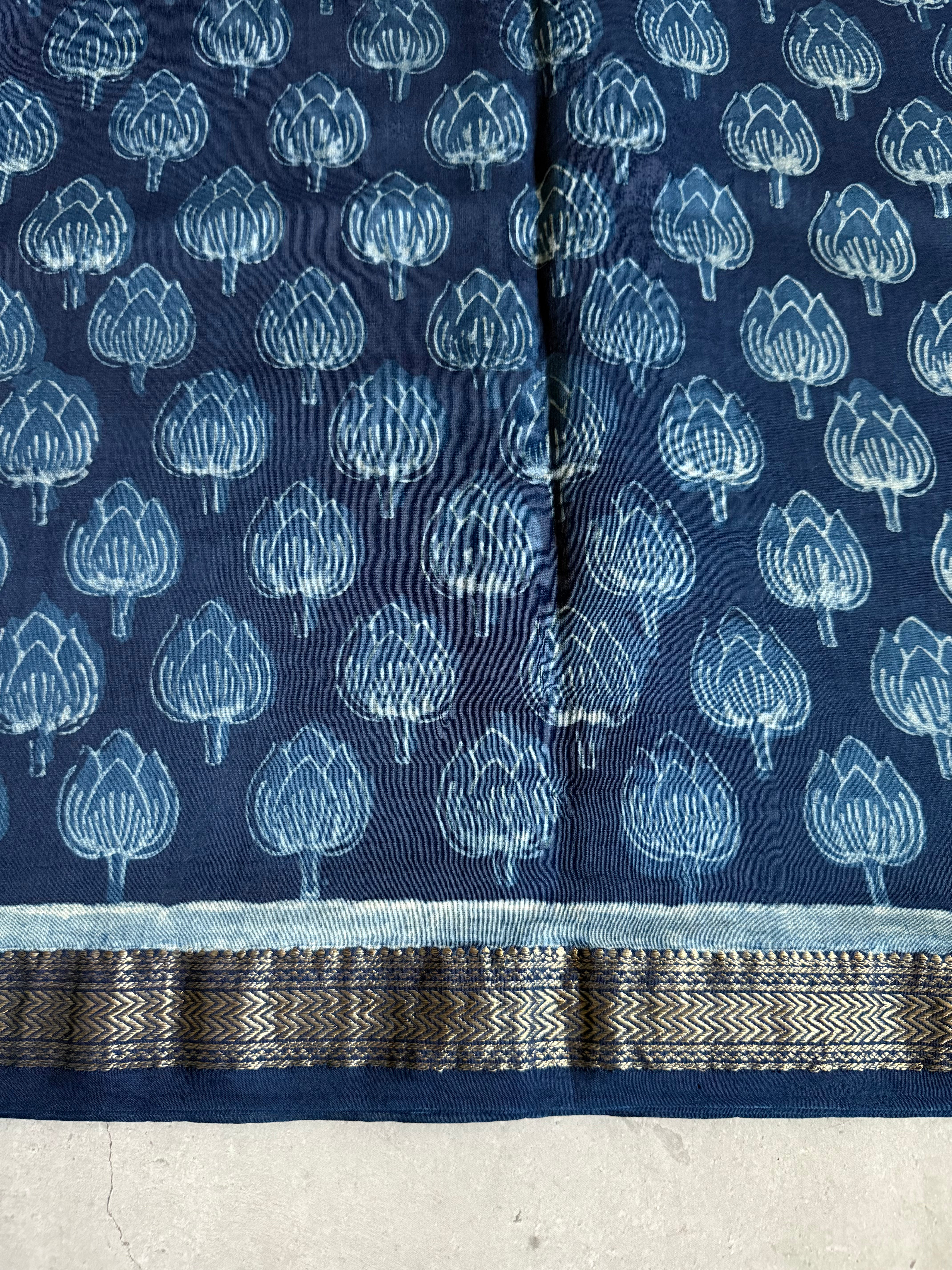 Shringara | Indigo Akola Block Printed Maheshwari Saree
