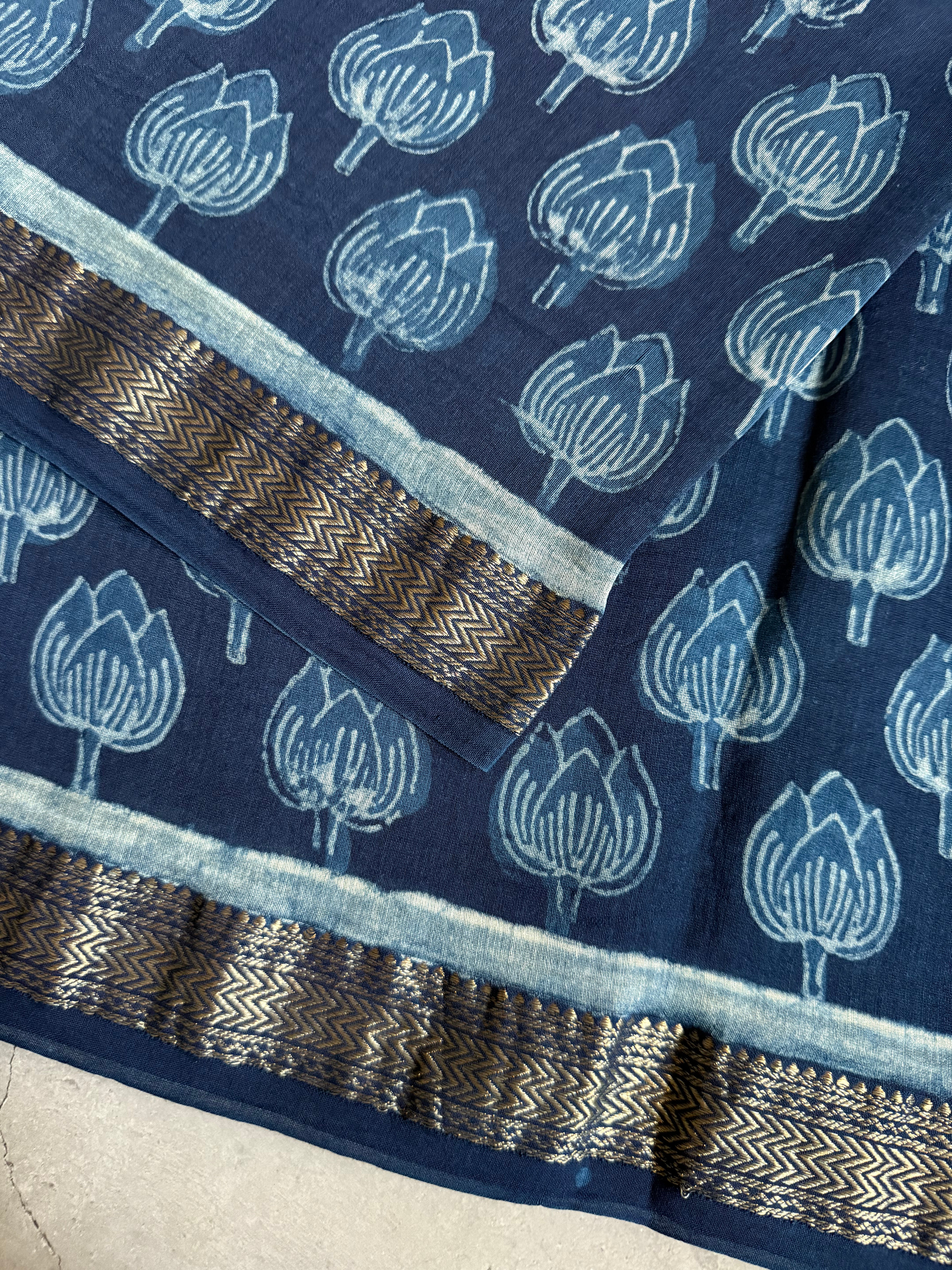 Shringara | Indigo Akola Block Printed Maheshwari Saree