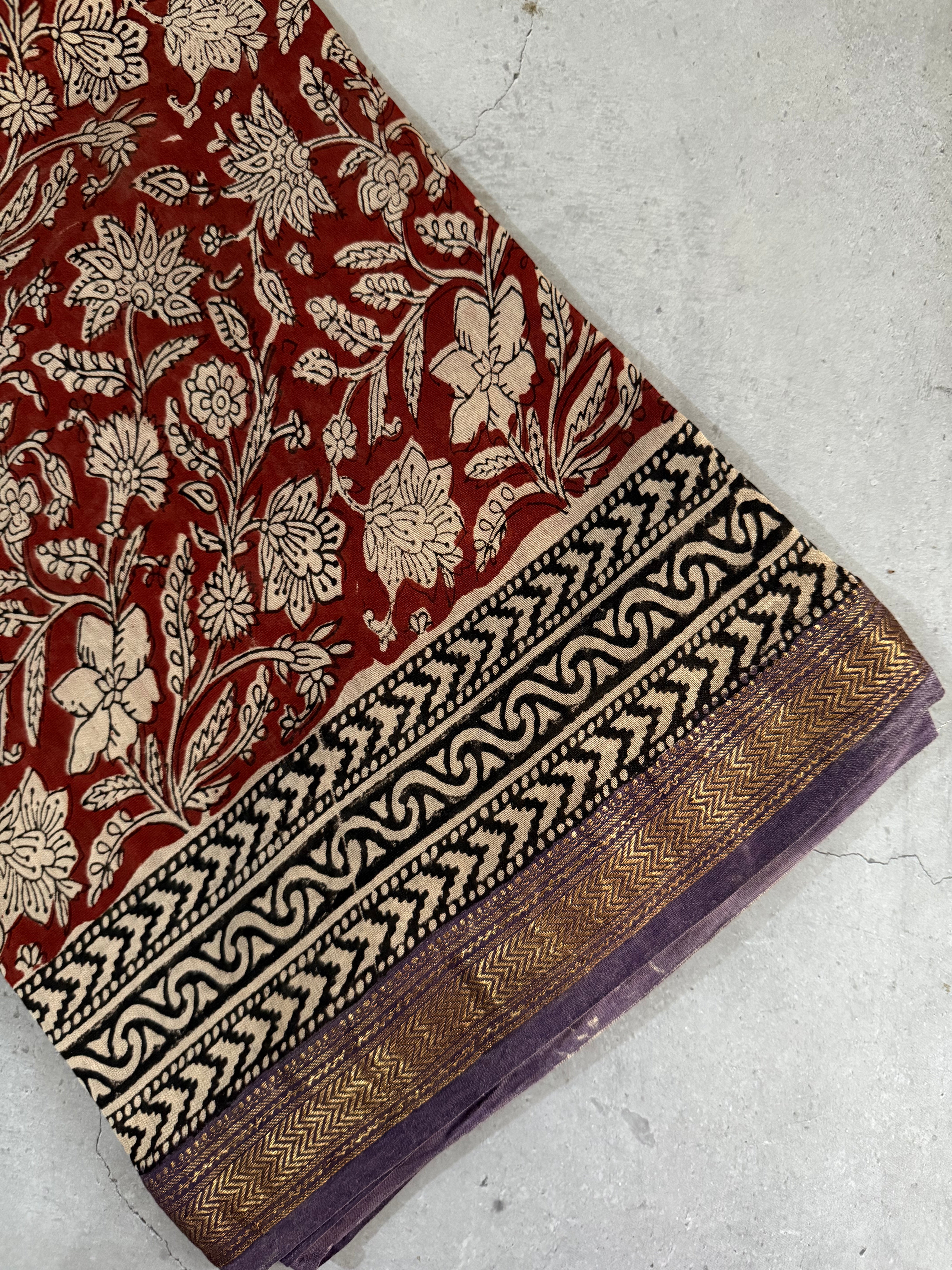 Lakshita | Maroon Block Printed Maheshwari Saree